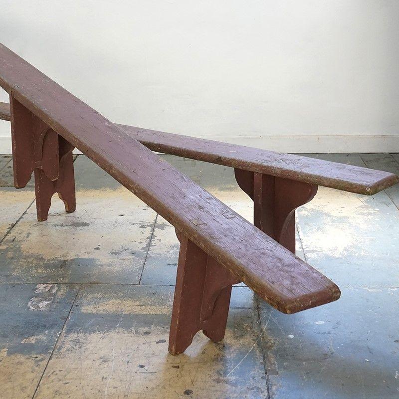 Pair of Antique French Rustic Painted Pine Benches, 19th Century For Sale 2