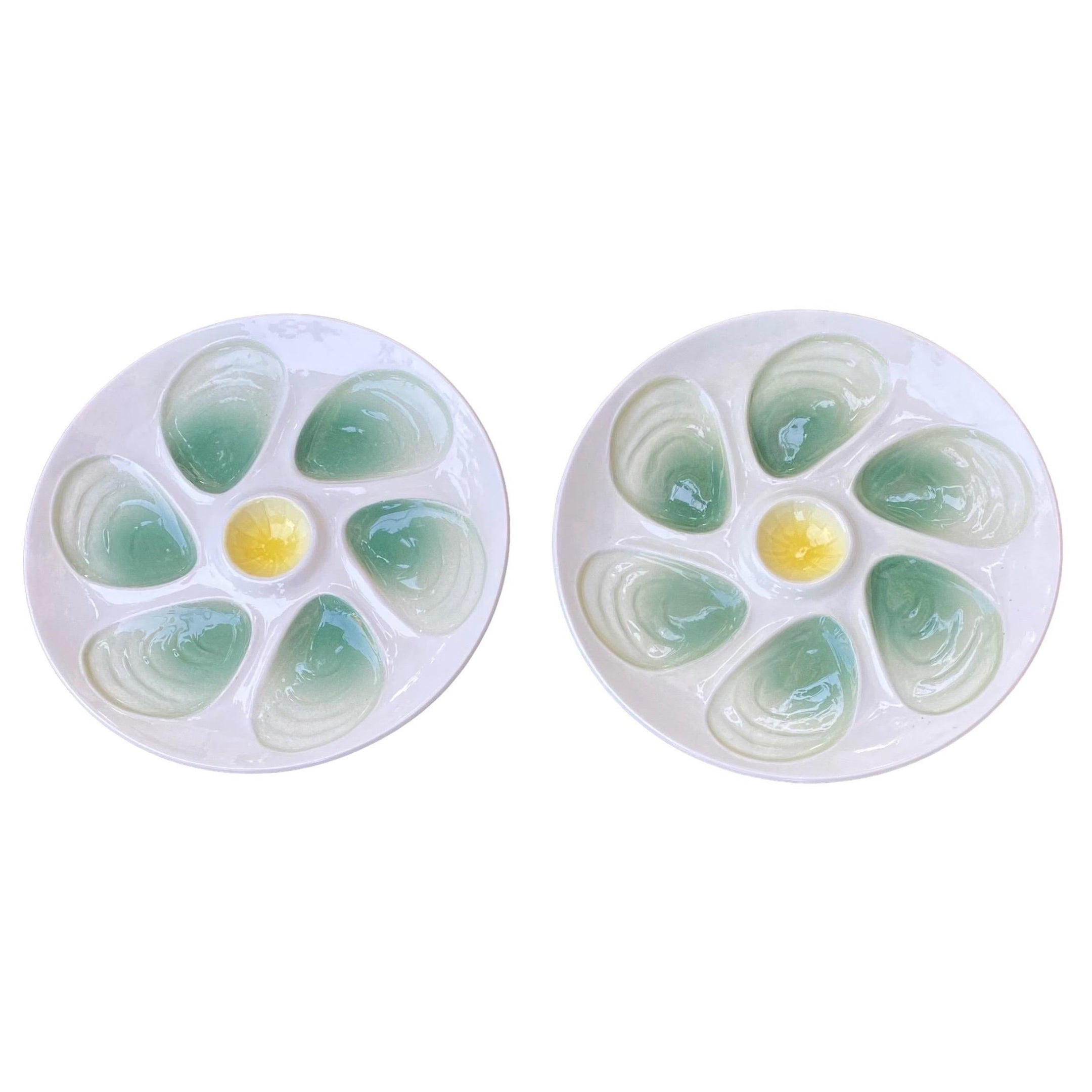 Pair of Antique French Salins Oyster Plates