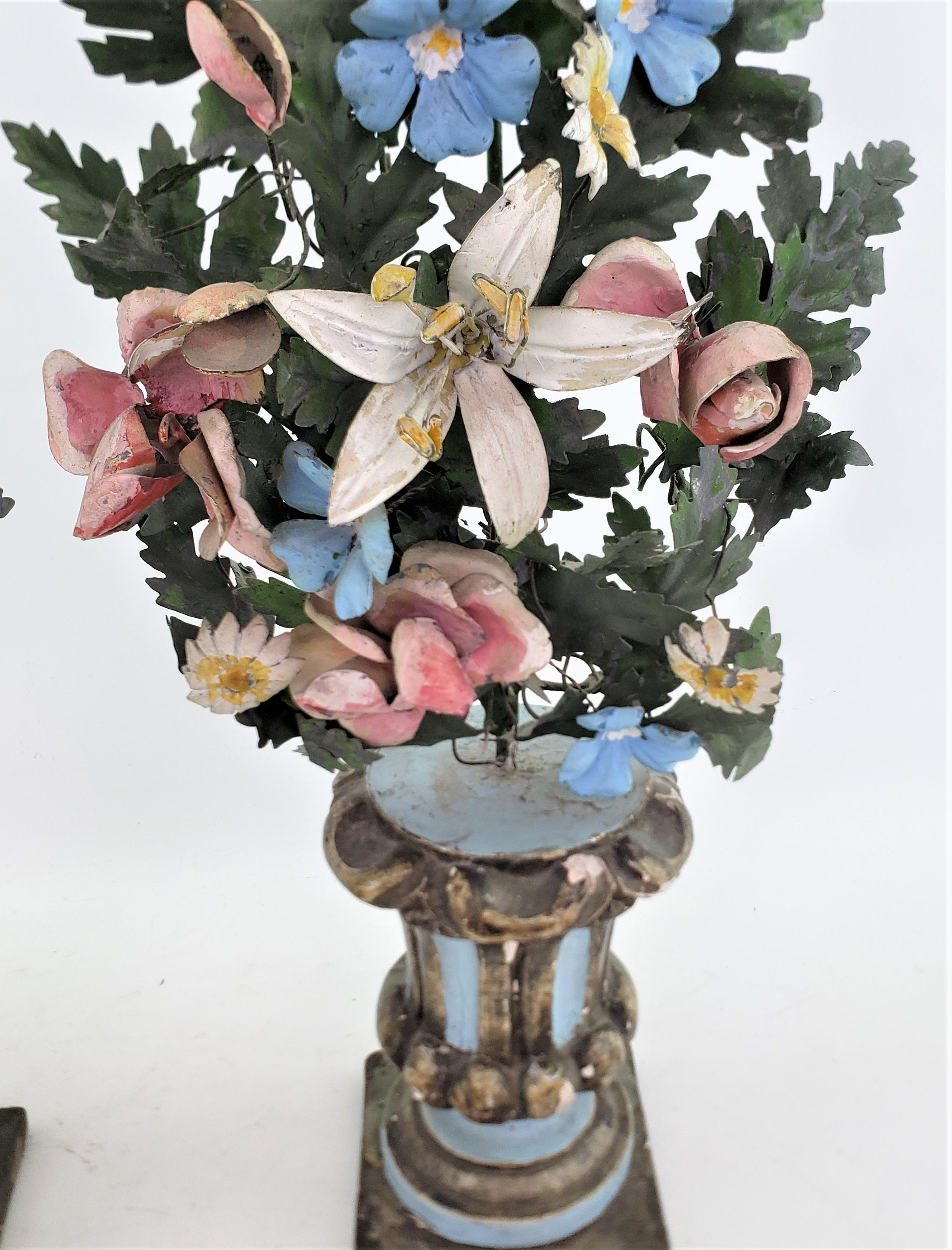 Pair of Antique French Sculptural Toleware Potted Floral Bouquets or Garnitures For Sale 3