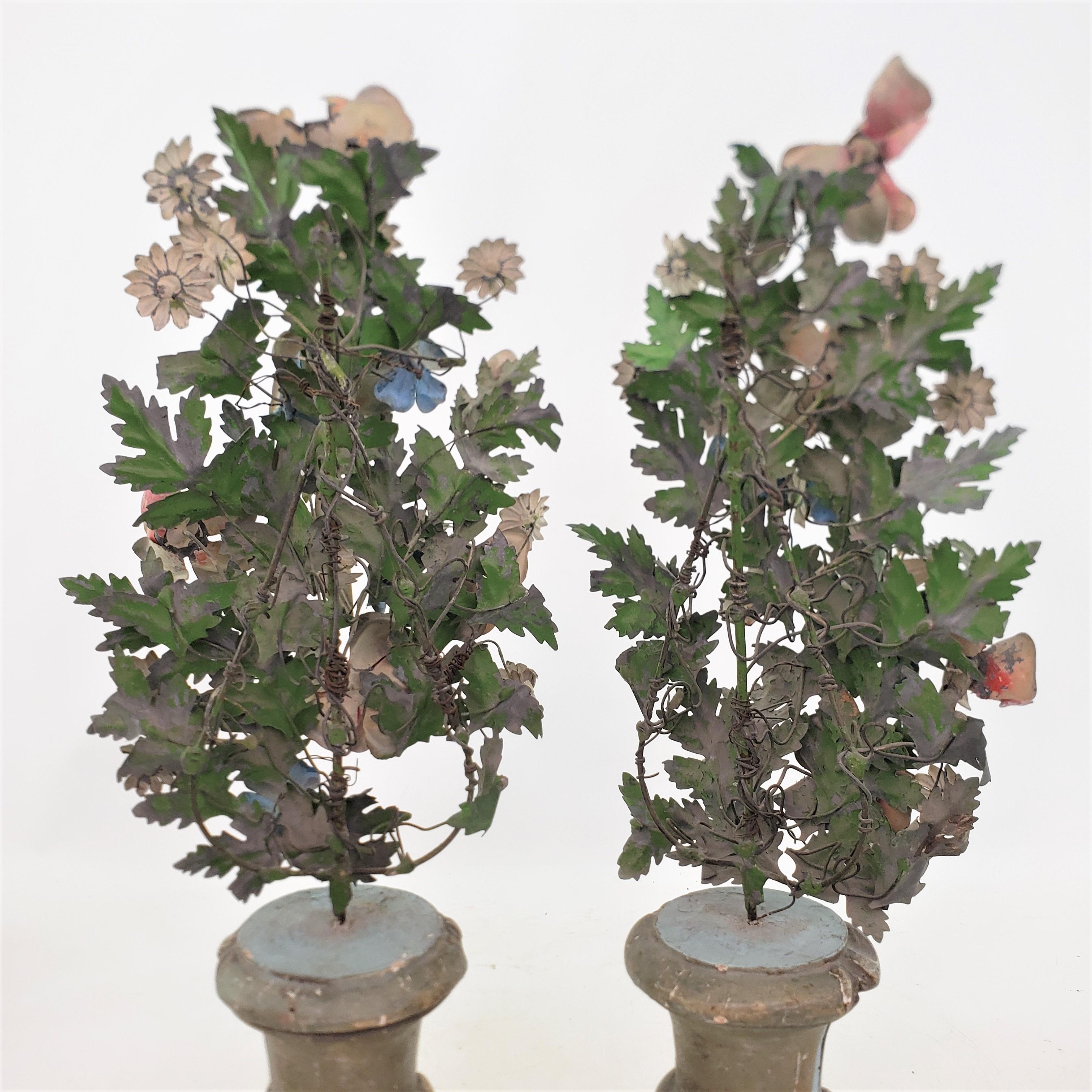 Pair of Antique French Sculptural Toleware Potted Floral Bouquets or Garnitures For Sale 8