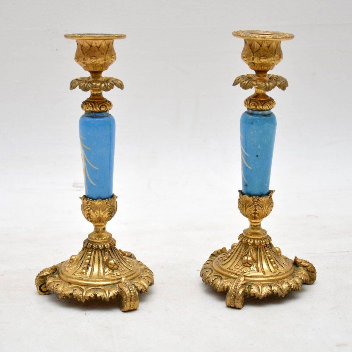 Pair of Antique French Sevres Porcelain & Ormolu Candlesticks 3