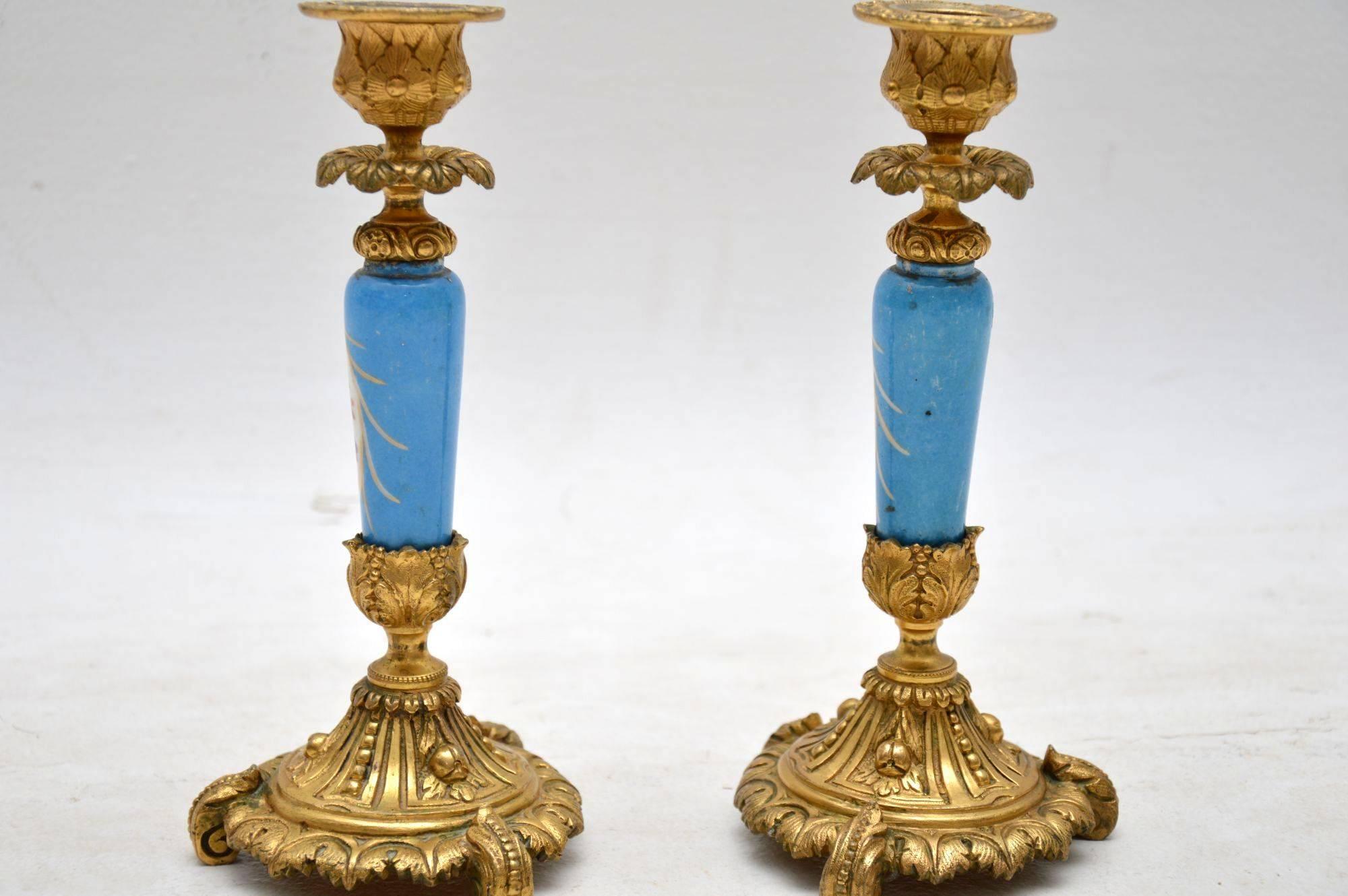 Pair of Antique French Sevres Porcelain & Ormolu Candlesticks 4