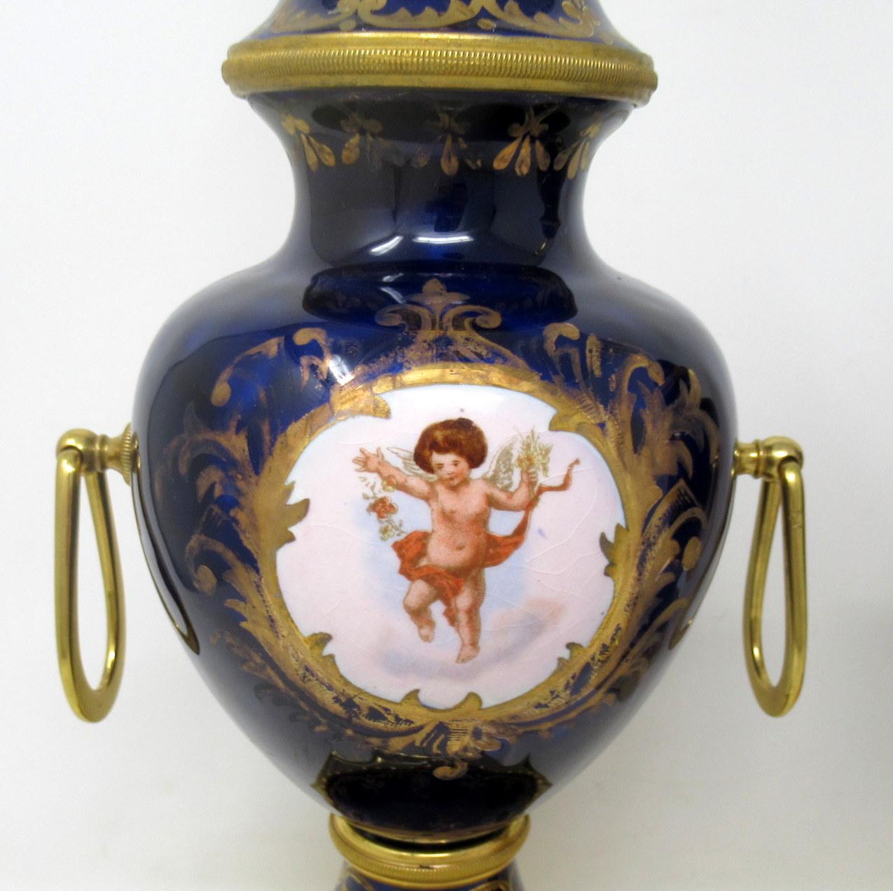 Pair of Antique French Sèvres Porcelain Ormolu Gilt Bronze Table Urn Lamps  2