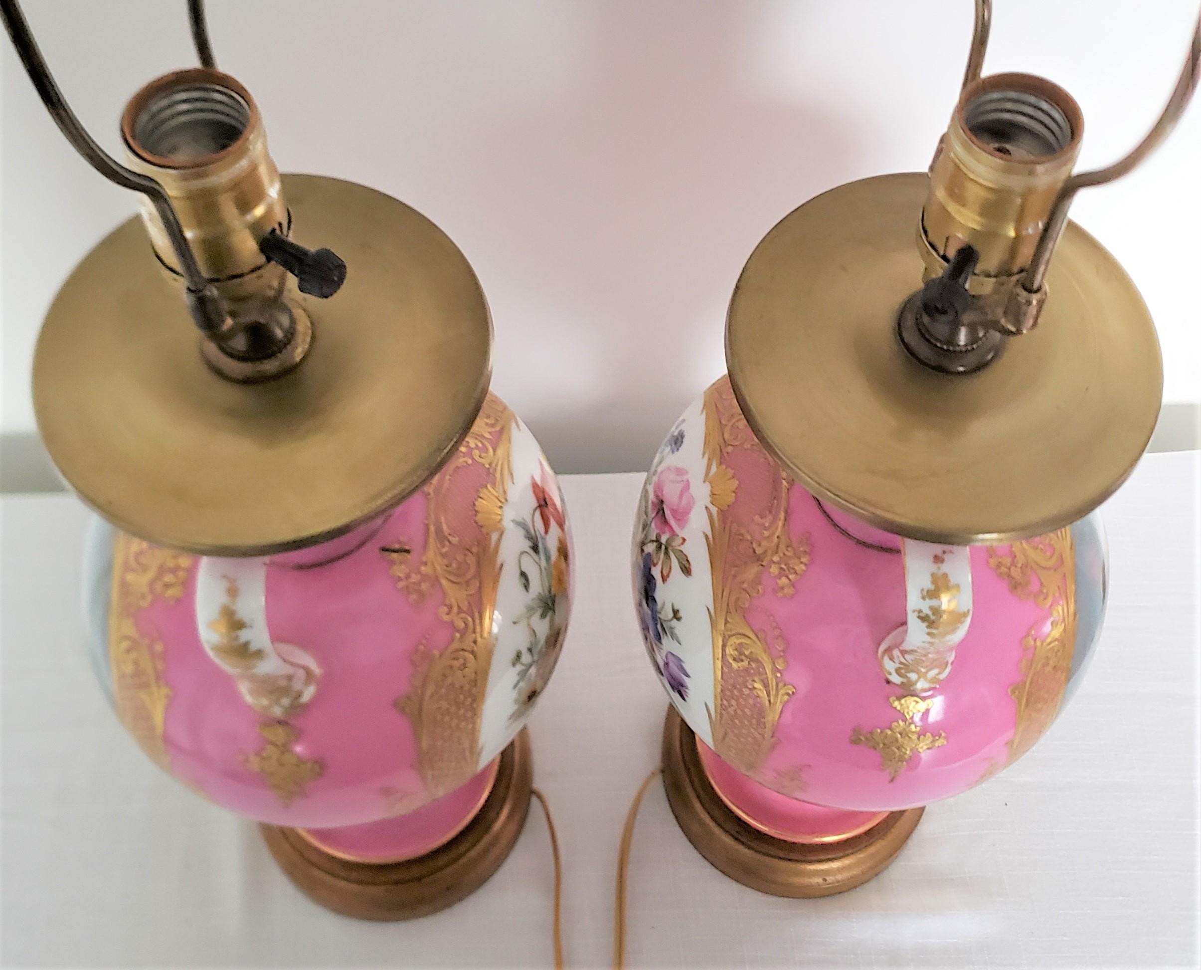Pair of Antique French Sevres Style Hand-Painted Porcelain Pink Table Lamps  7
