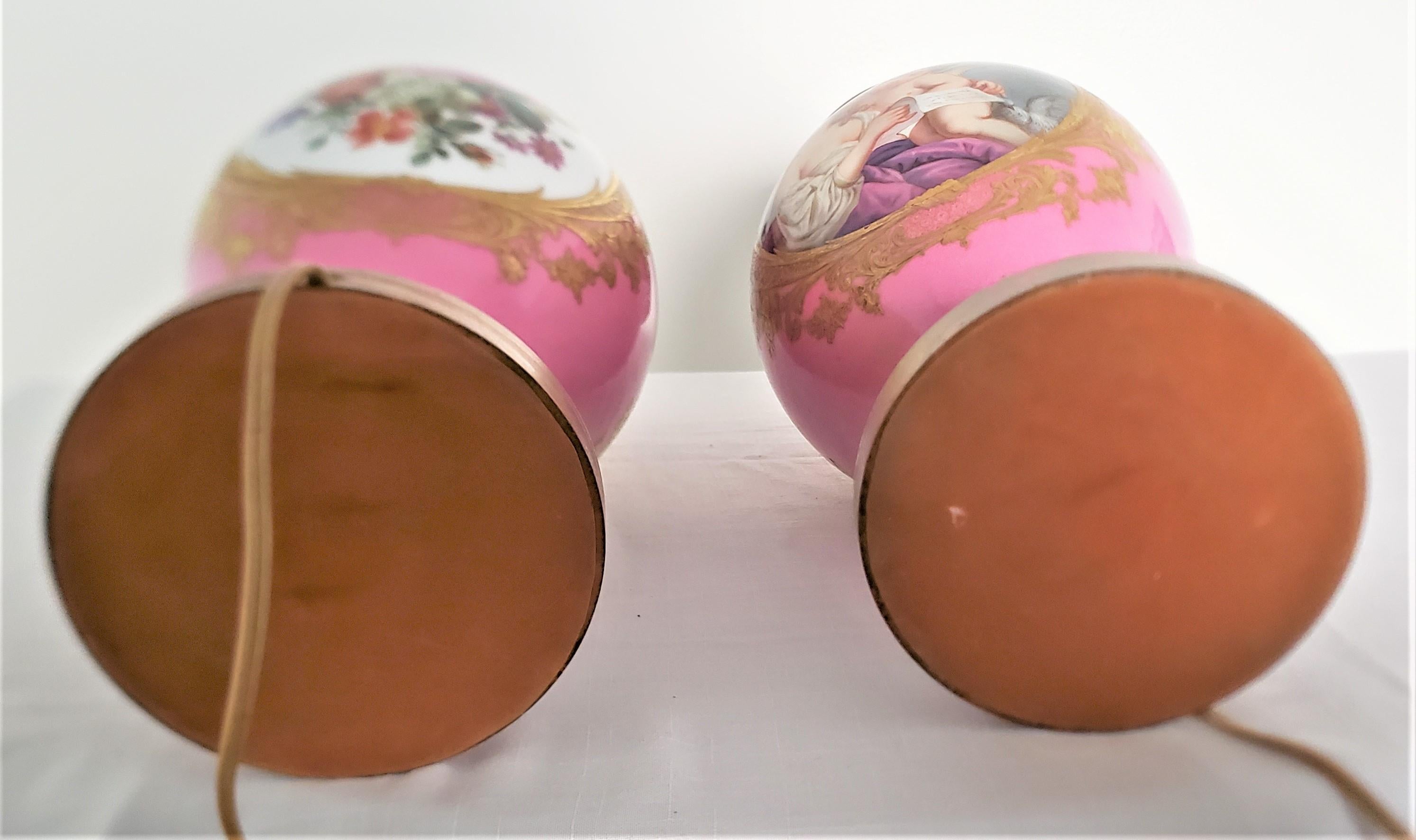 Pair of Antique French Sevres Style Hand-Painted Porcelain Pink Table Lamps  8