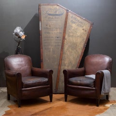 Pair of Antique French Sheep Hide Club Chairs, c.1920-1930