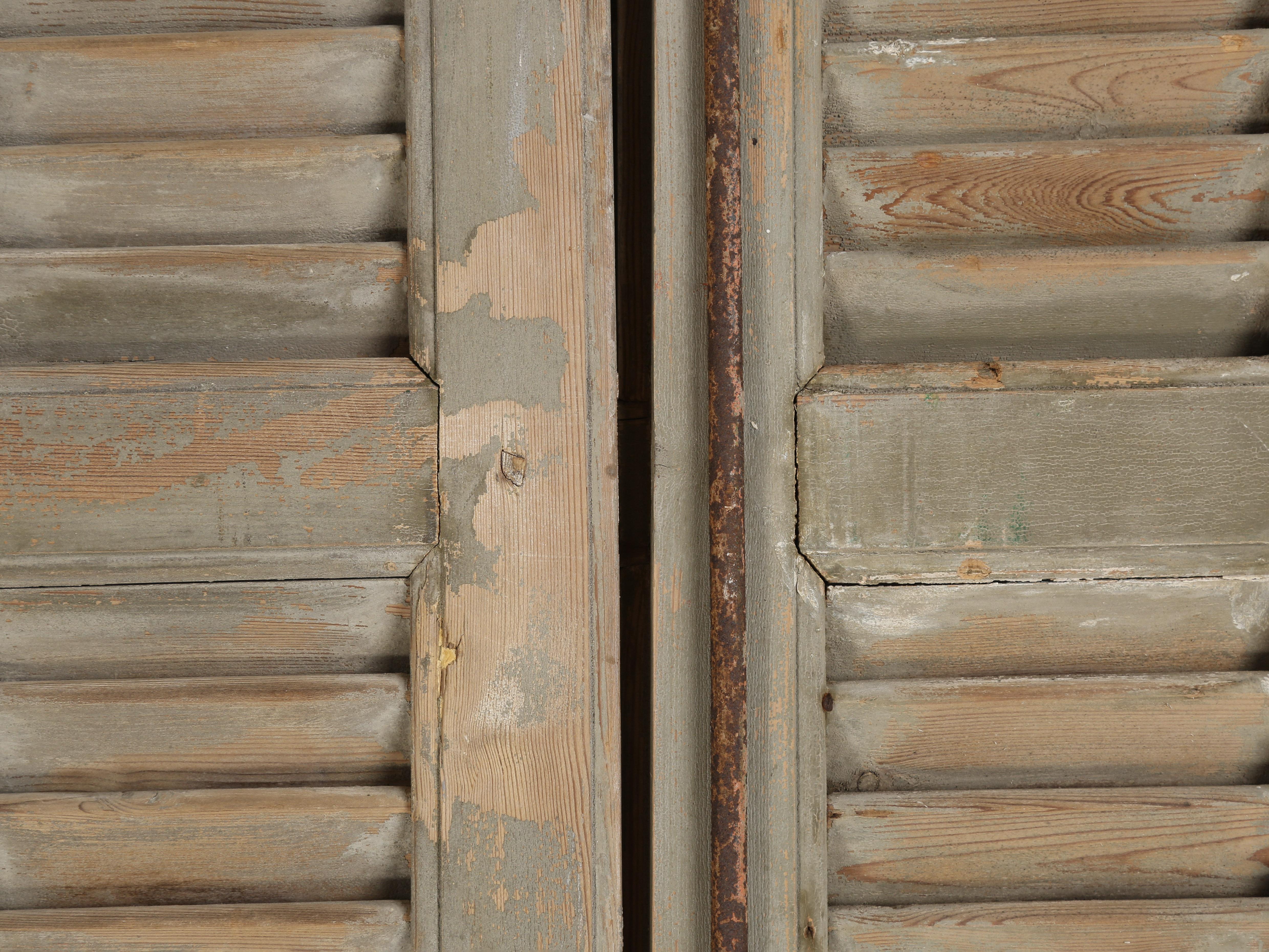 Country Pair of Antique French Shutter in Old Crumbly Paint From a Chateau in Brittany For Sale