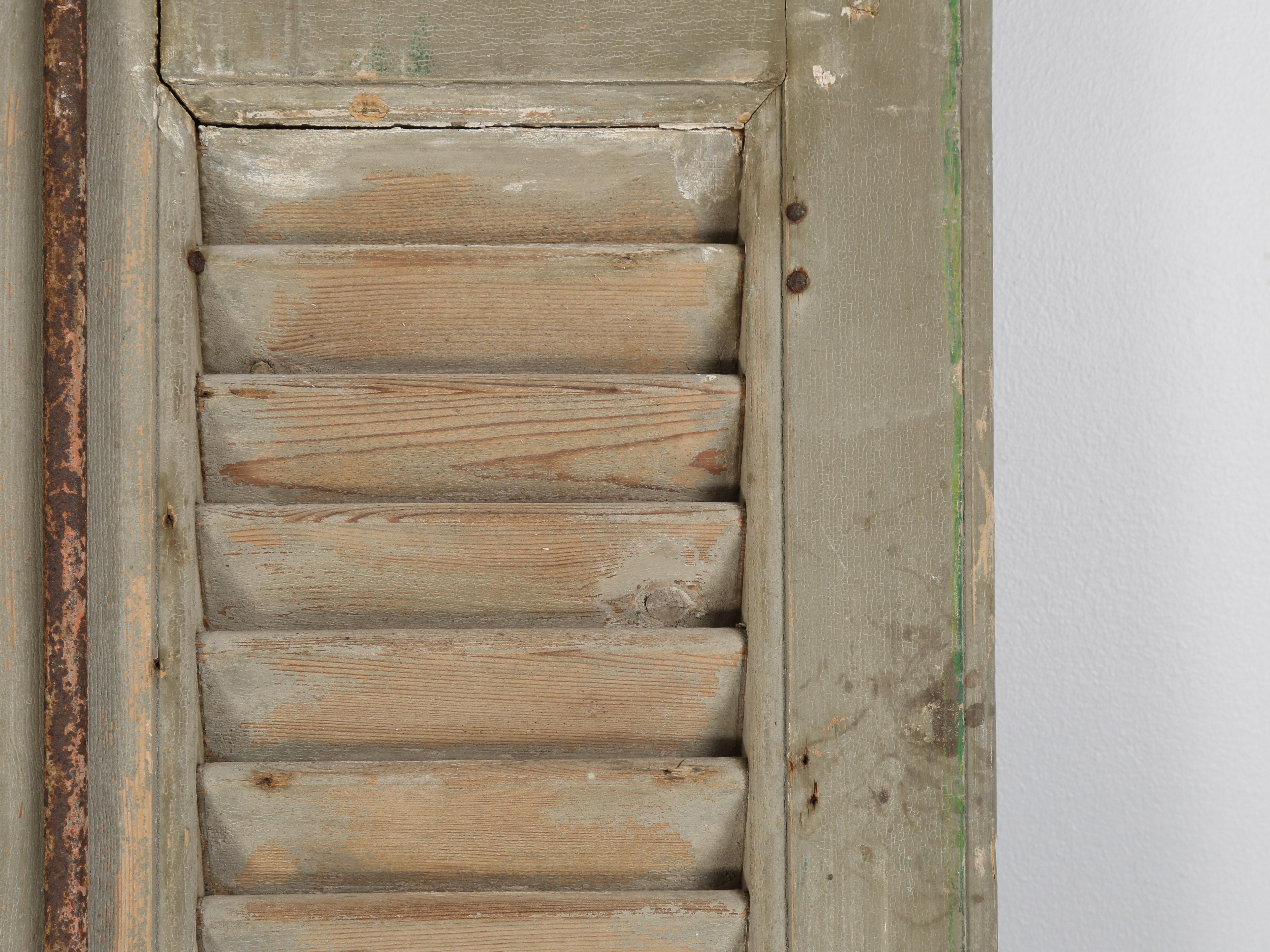 Country Pair of Antique French Shutter in Old Crumbly Paint From a Chateau in Brittany For Sale