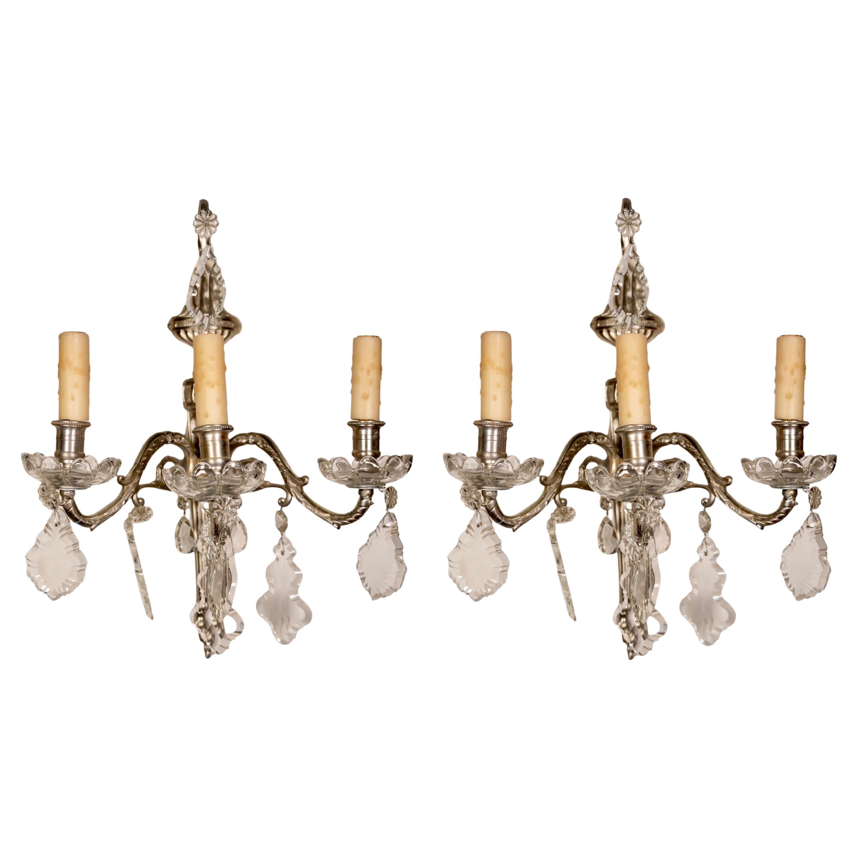 Pair of Antique French Silver Wall Sconces