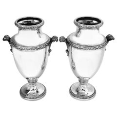 Pair of Antique French Solid Silver Vases circa 1900 Tetard Frères Paris, France