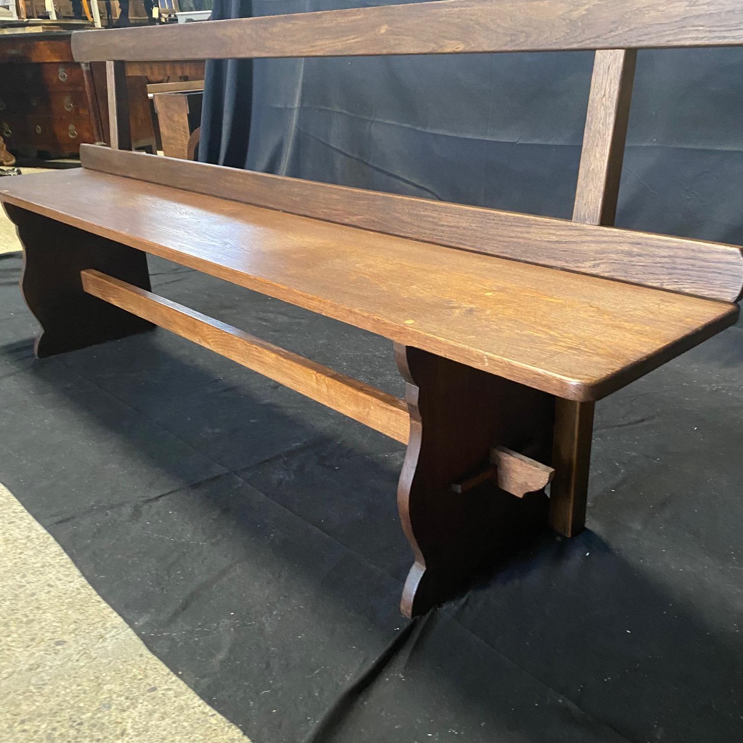 Pair of Antique French Solid Walnut Benches or Dining Seats with Backs  For Sale 4