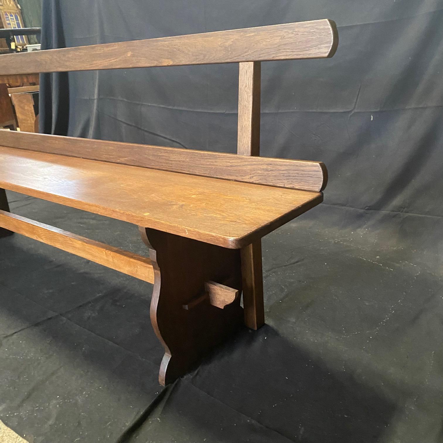 Pair of Antique French Solid Walnut Benches or Dining Seats with Backs  In Good Condition For Sale In Hopewell, NJ
