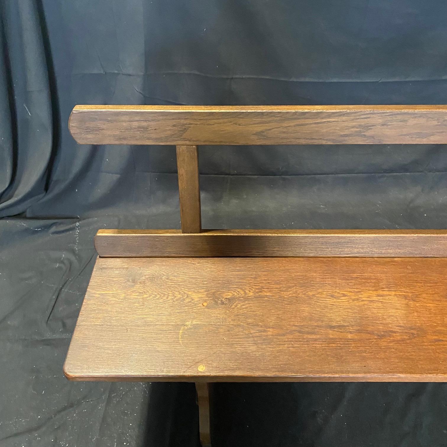 Pair of Antique French Solid Walnut Benches or Dining Seats with Backs  For Sale 1