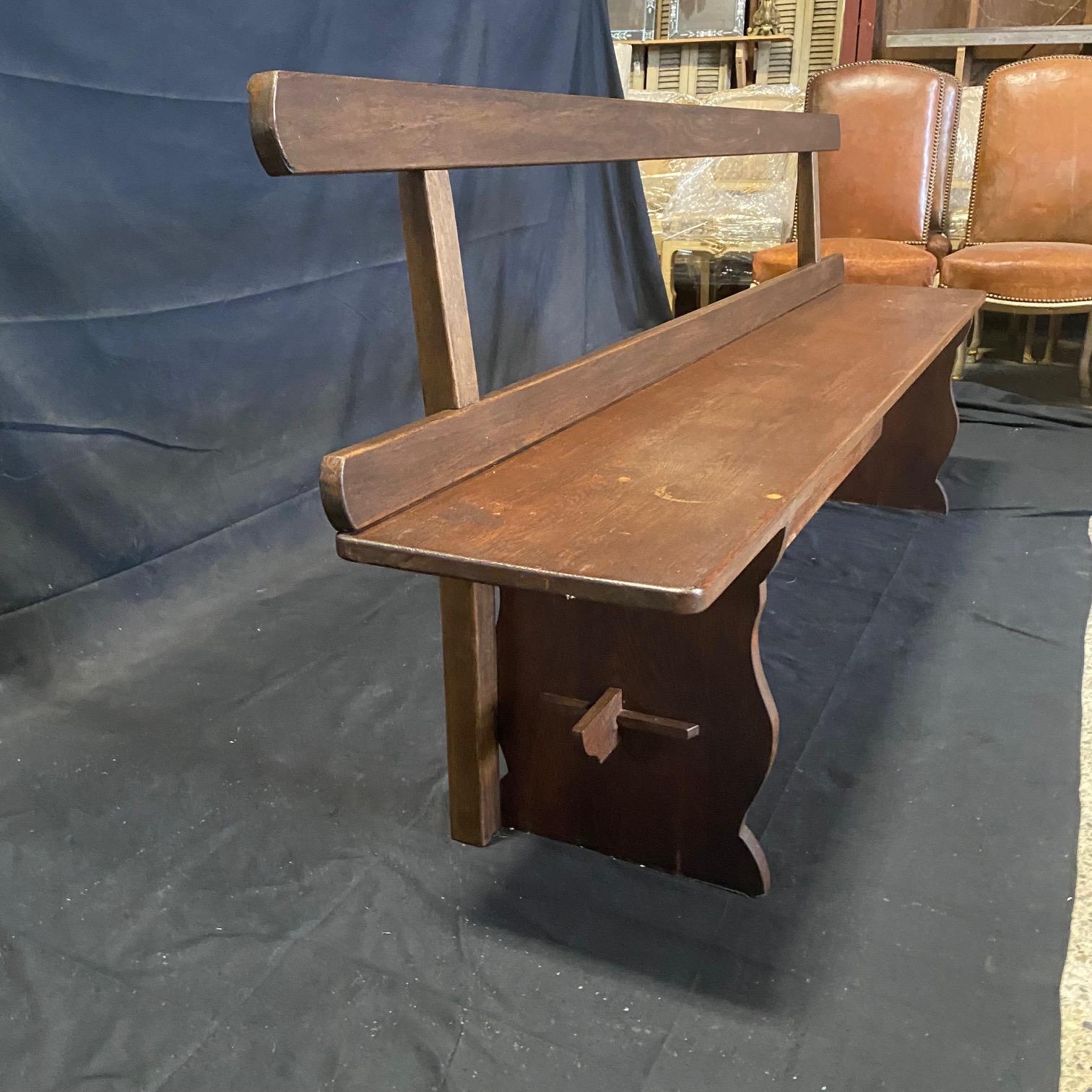 Pair of Antique French Solid Walnut Benches or Dining Seats with Backs  For Sale 2