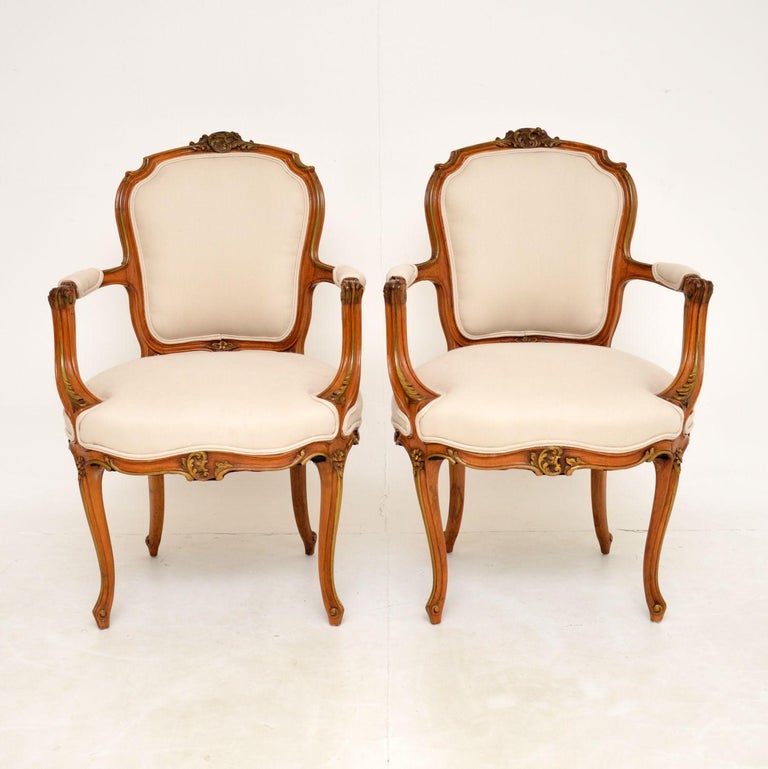 Pair of Antique French Solid Walnut Salon Chairs For Sale at 1stDibs