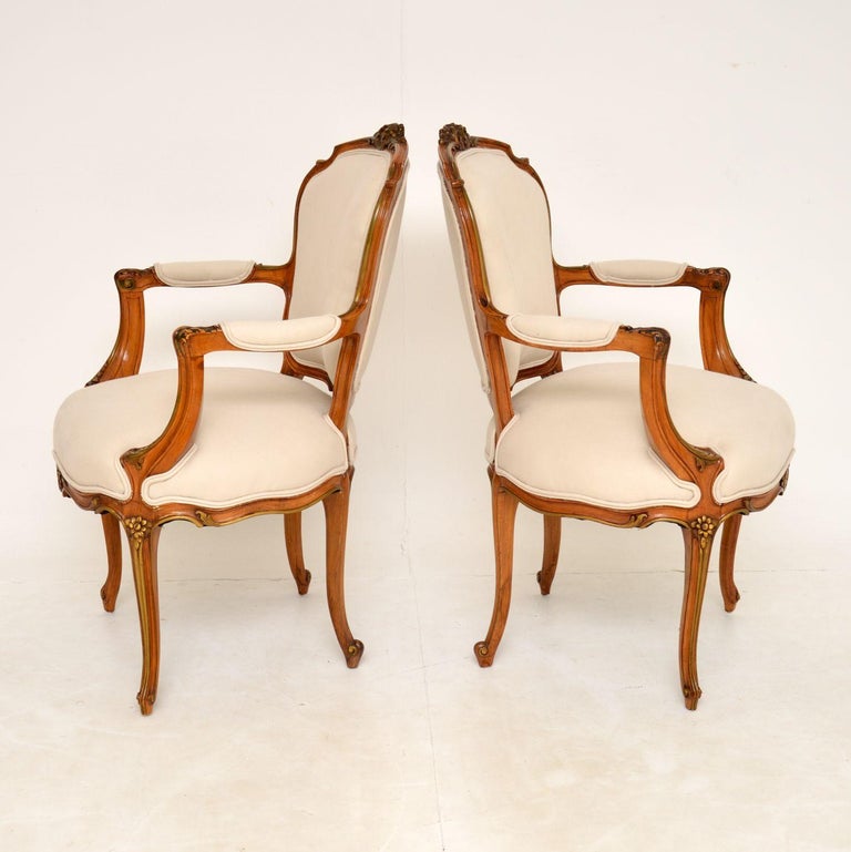 Pair of Antique French Solid Walnut Salon Chairs For Sale at 1stDibs