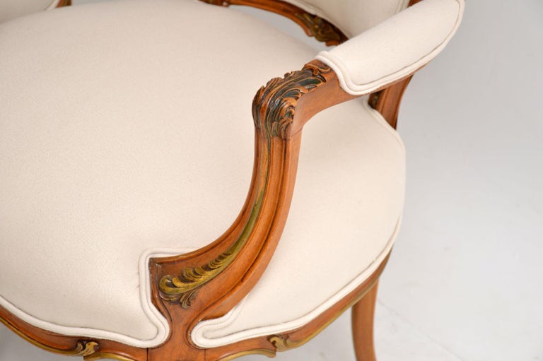 Pair of Antique French Solid Walnut Salon Chairs For Sale at 1stDibs