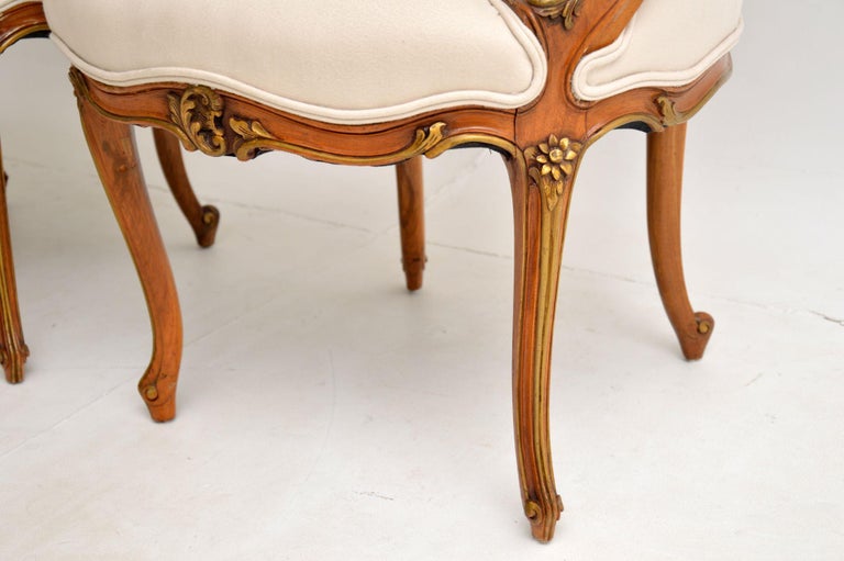 Pair of Antique French Solid Walnut Salon Chairs For Sale at 1stDibs