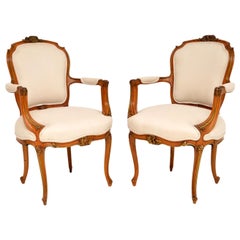 Pair of Antique French Solid Walnut Salon Chairs