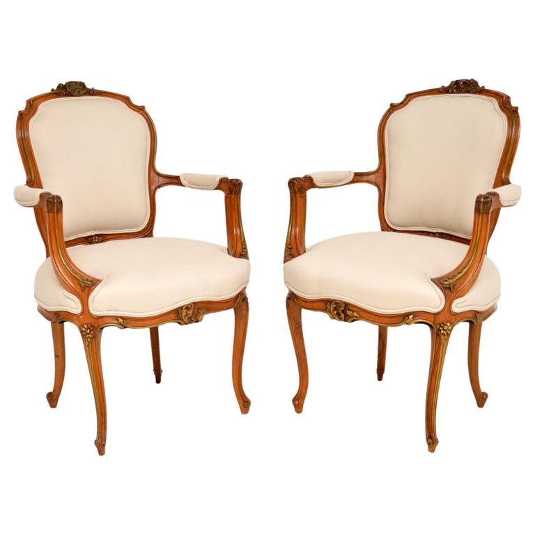 Pair of Antique French Solid Walnut Salon Chairs For Sale at 1stDibs
