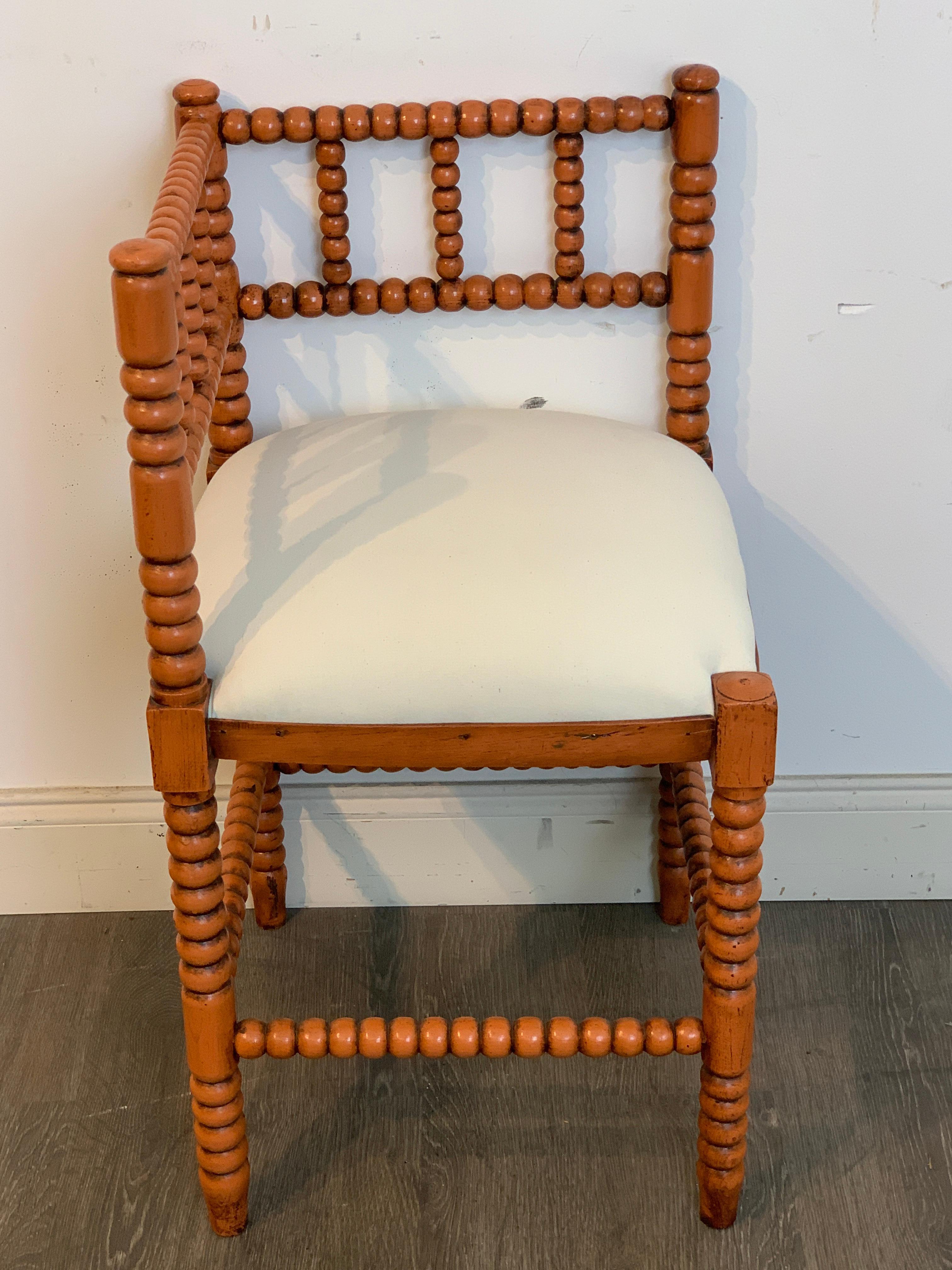Pair of Antique French Stick and Ball Corner Chairs with Coral Polychrome In Good Condition In West Palm Beach, FL