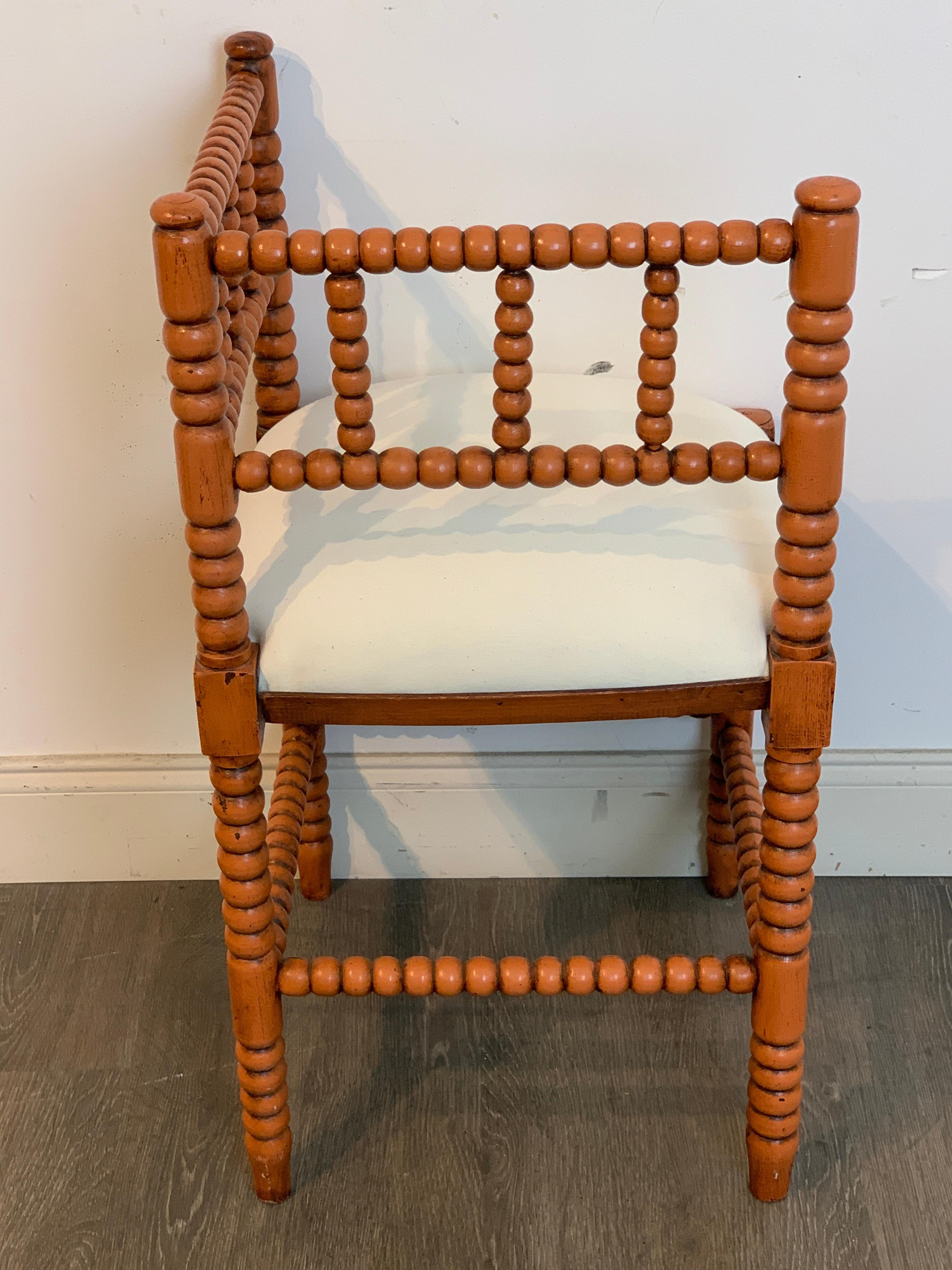19th Century Pair of Antique French Stick and Ball Corner Chairs with Coral Polychrome