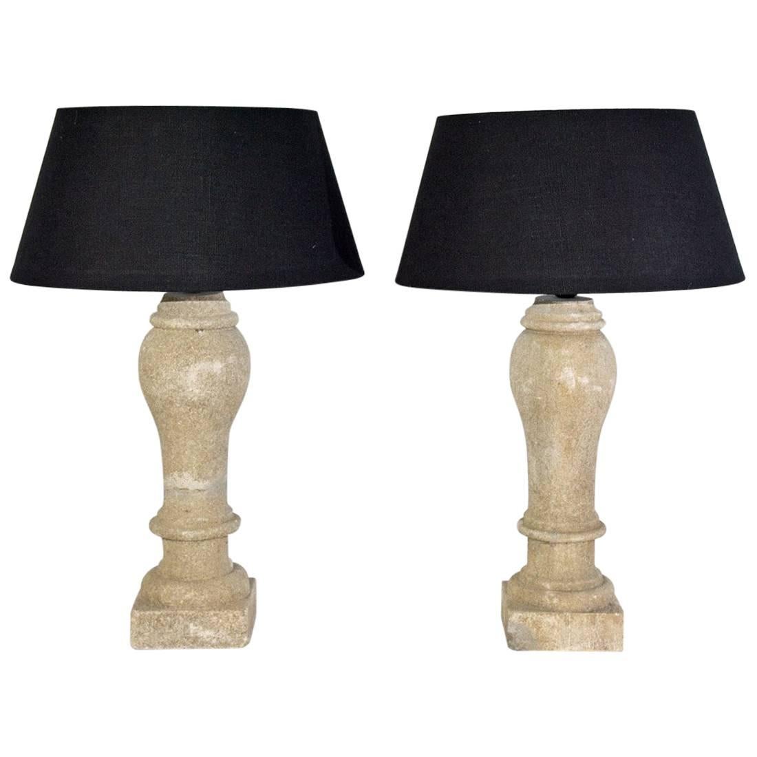 Pair of Antique French Stone Baluster Lamps 1