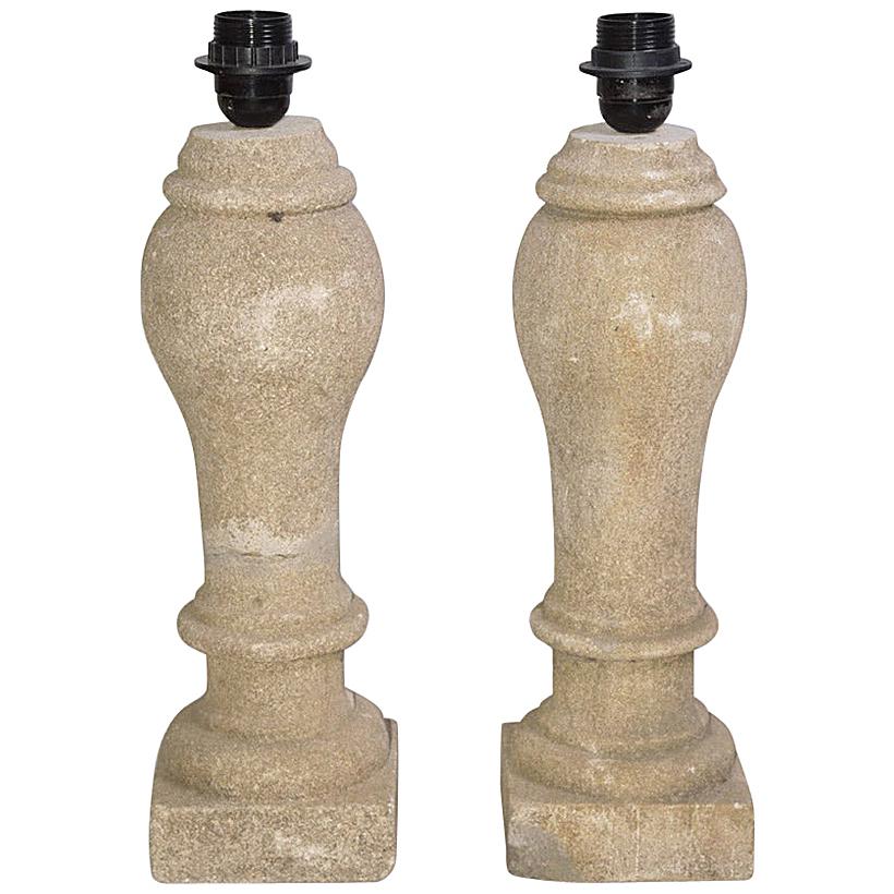 Pair of Antique French Stone Baluster Lamps