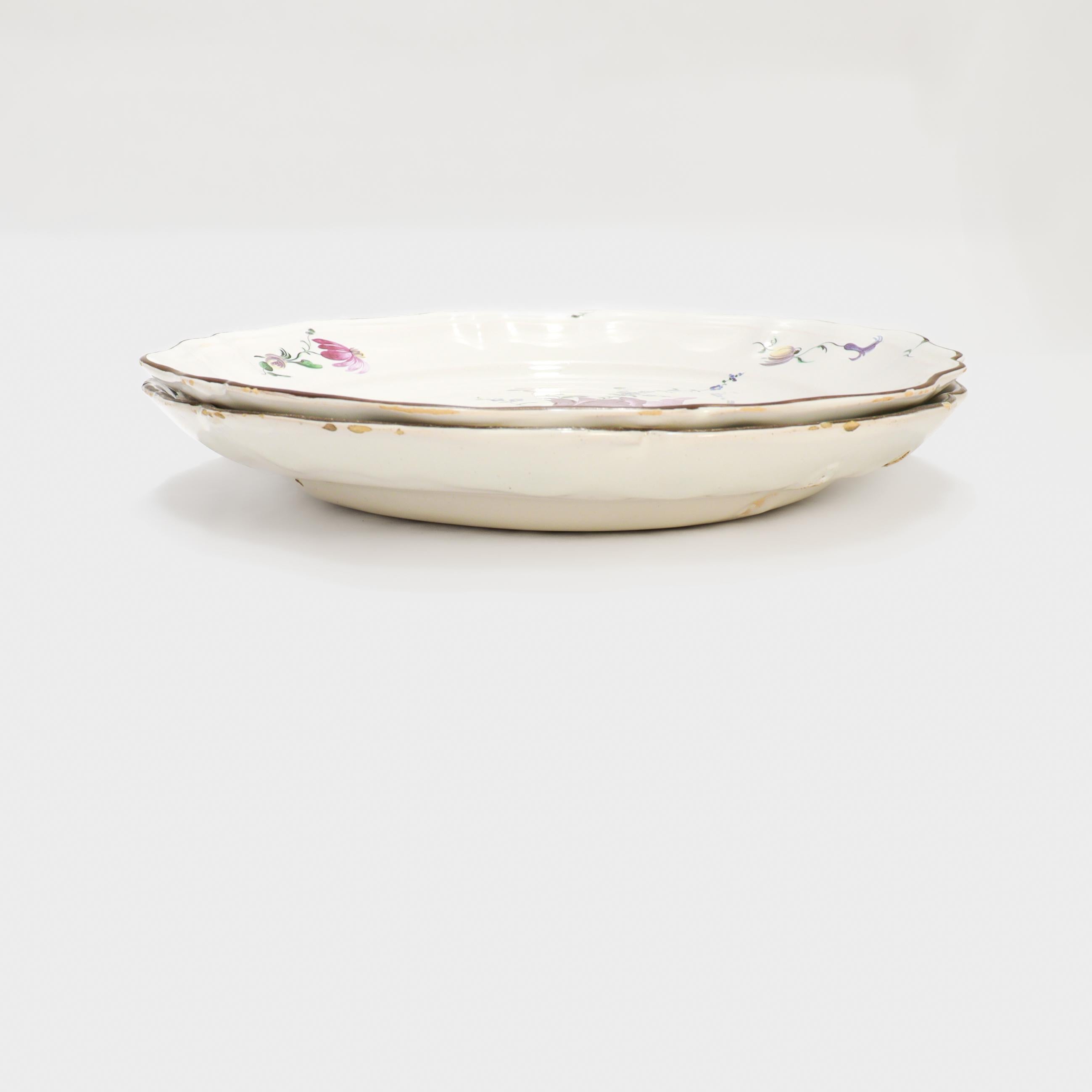Pair of Antique French Strasbourg Faience Floral Plates For Sale 5