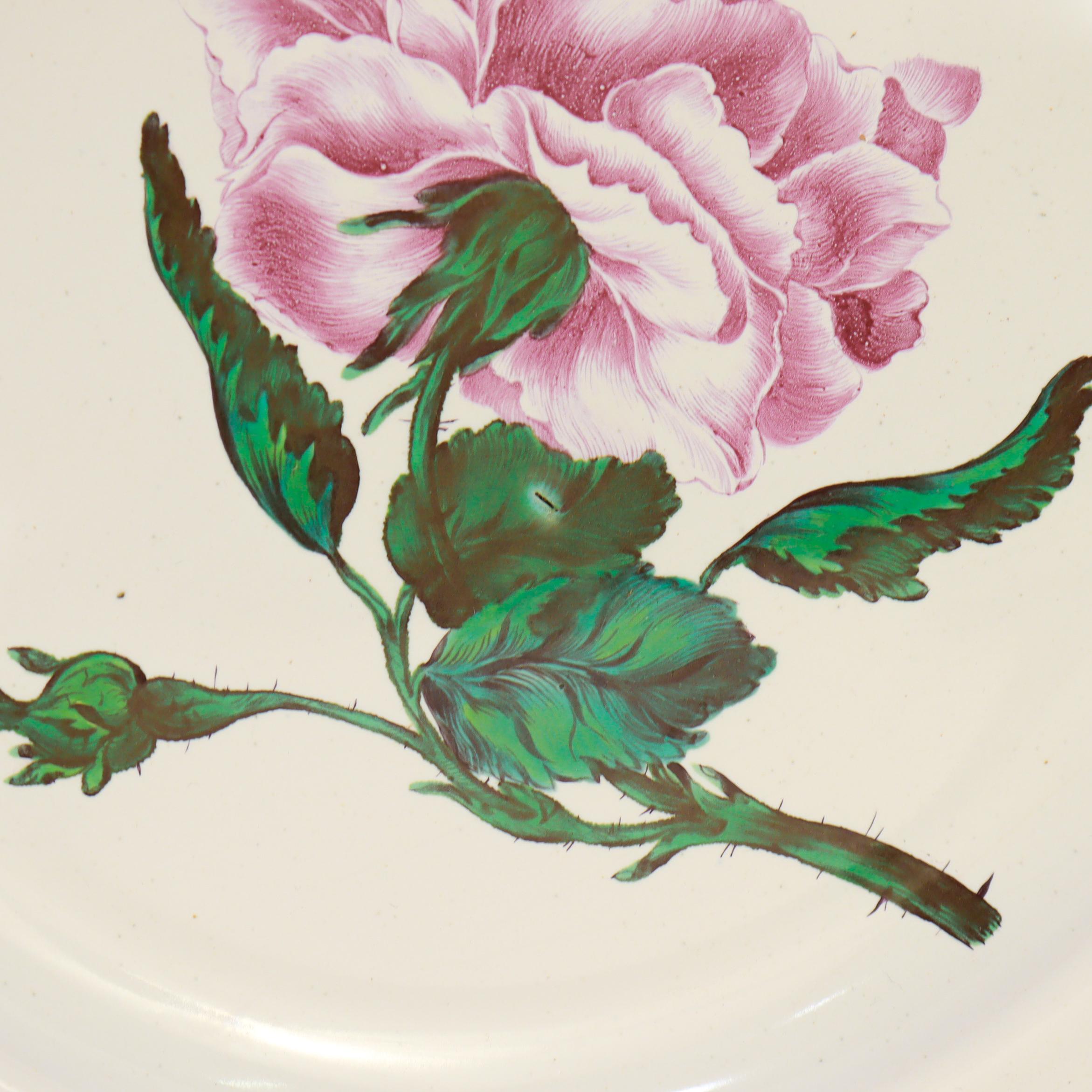 Pair of Antique French Strasbourg Faience Floral Plates For Sale 7