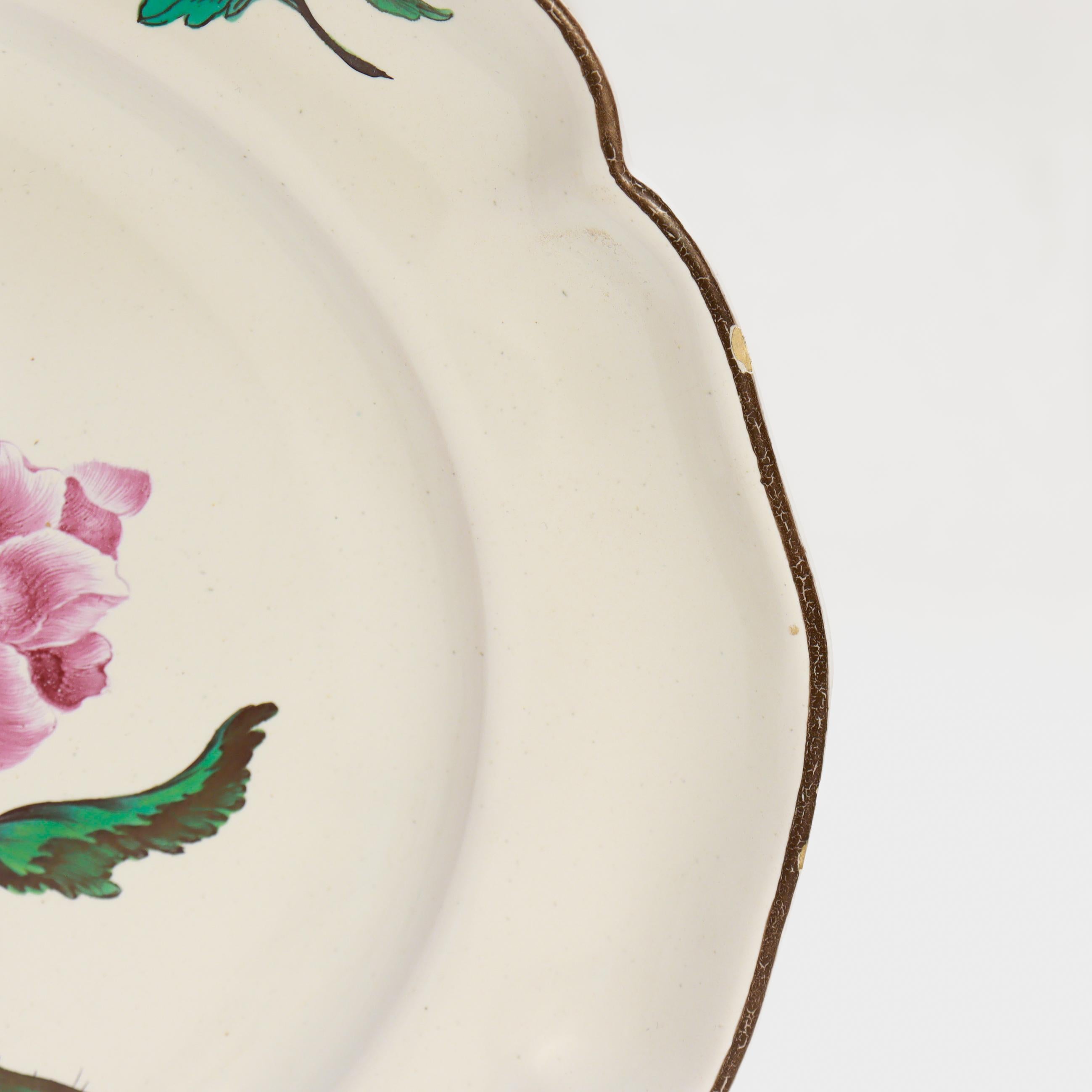 Pair of Antique French Strasbourg Faience Floral Plates For Sale 9