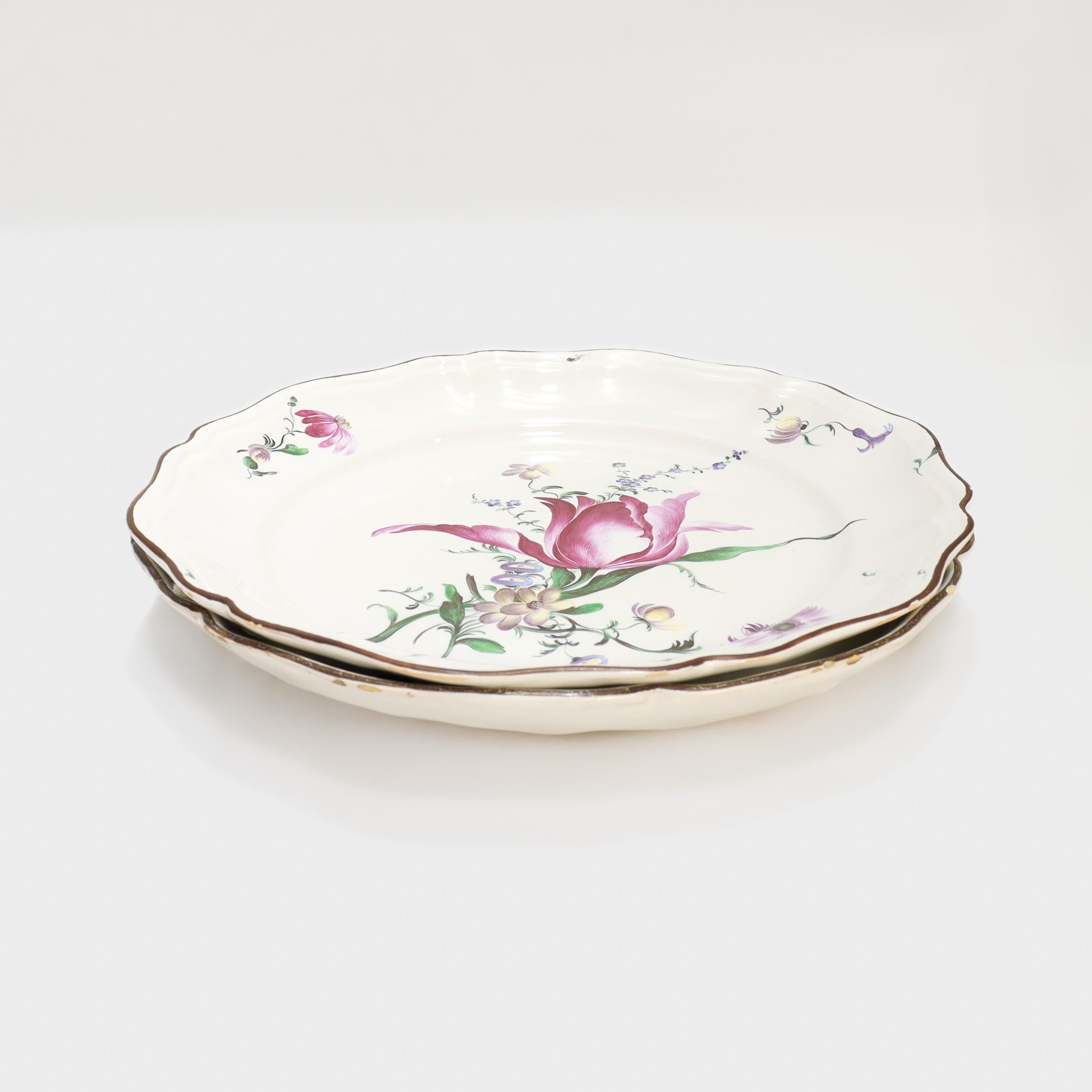 Pair of Antique French Strasbourg Faience Floral Plates For Sale 4