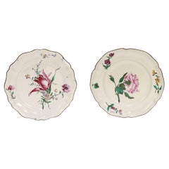 Coppia di piatti floreali antichi in maiolica francese di Strasburgo