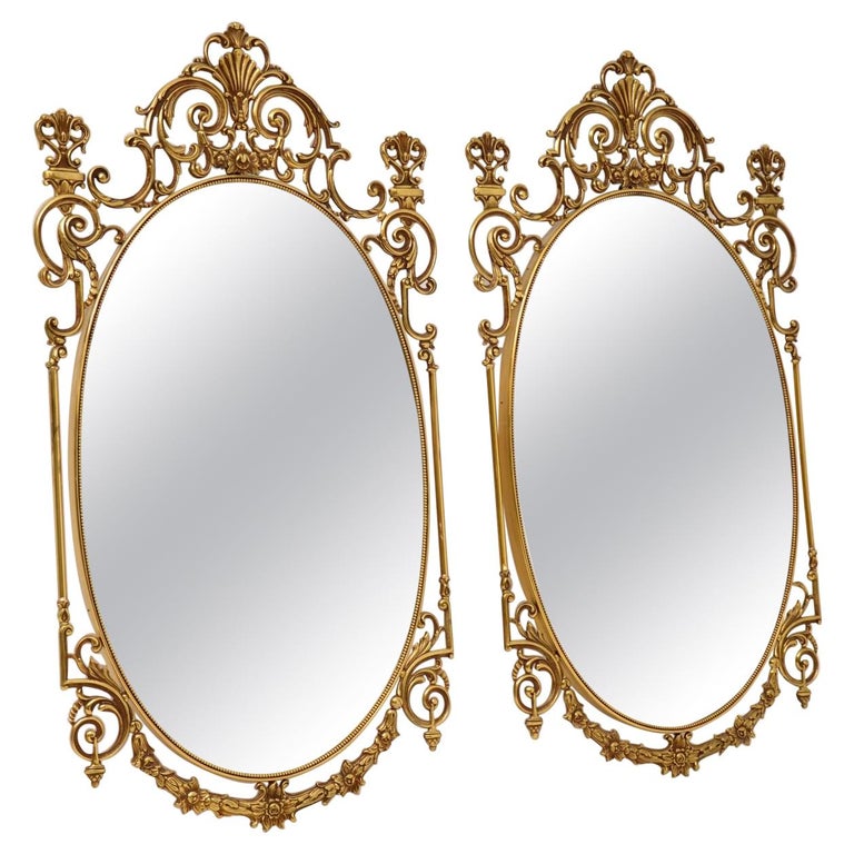 Pair of Antique French Style Brass Mirrors at 1stDibs