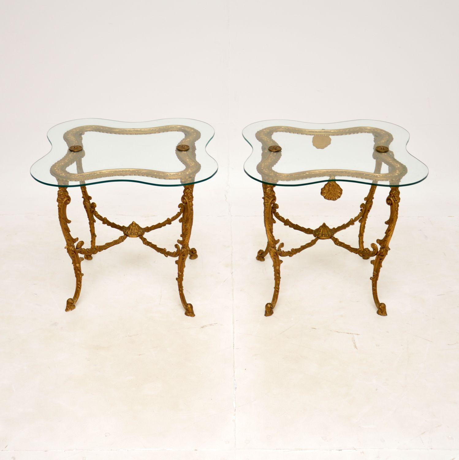 Pair of Antique French Style Gilt and Glass Side Tables at 1stDibs