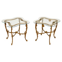 Pair of Antique French Style Gilt & Glass Side Tables