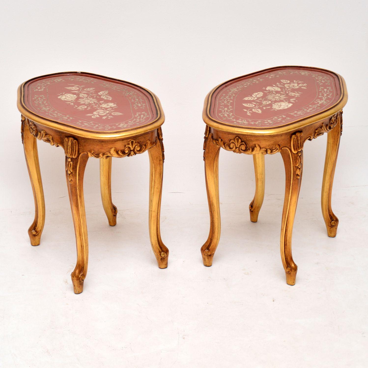 20th Century Pair of Antique French Style Gilt Wood Side Tables