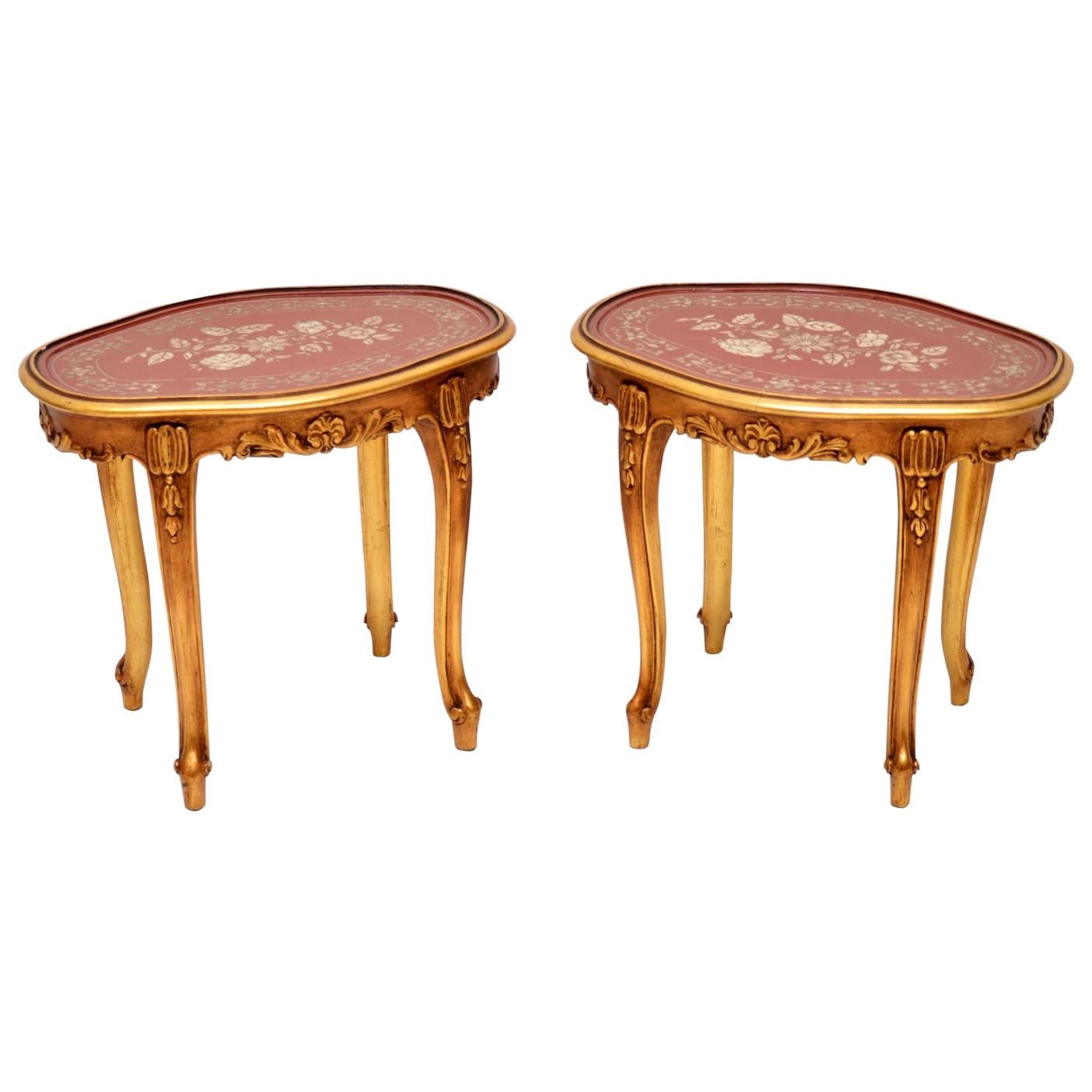 Pair of Antique French Style Gilt Wood Side Tables