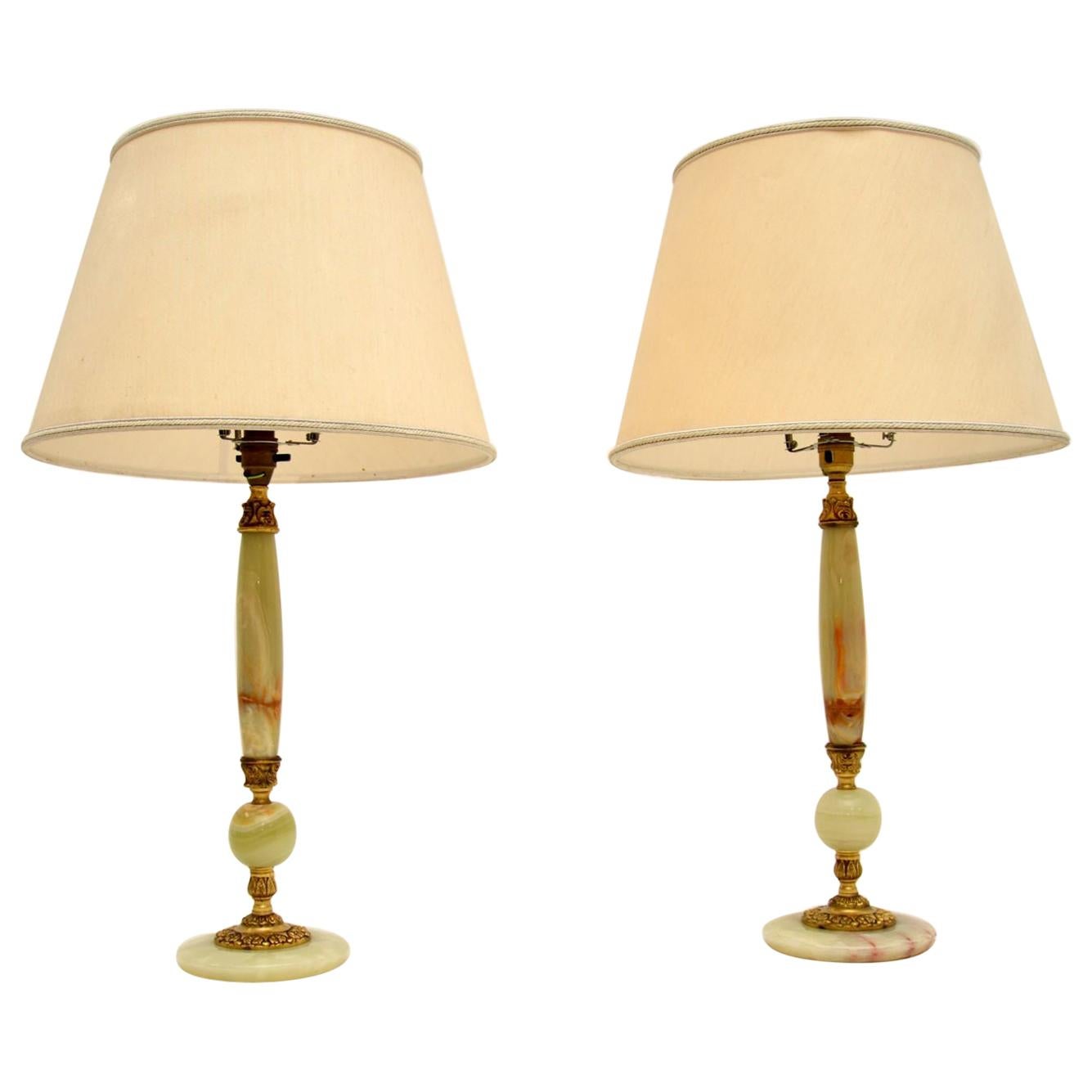 Pair of Antique French Style Onyx Table Lamps