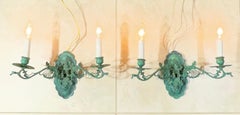 Pair of Antique French Style Verdigris Wall Sconces