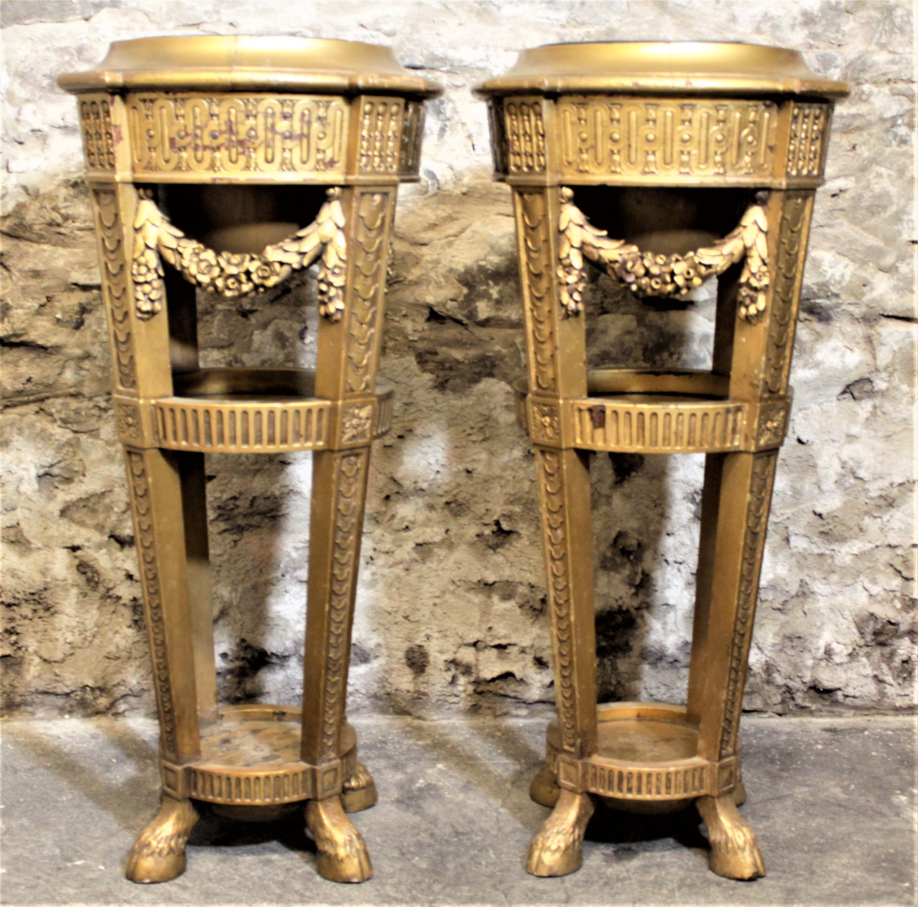 High Victorian Pair of Antique French Styled Carved Wooden Plant Stands or Pedestals