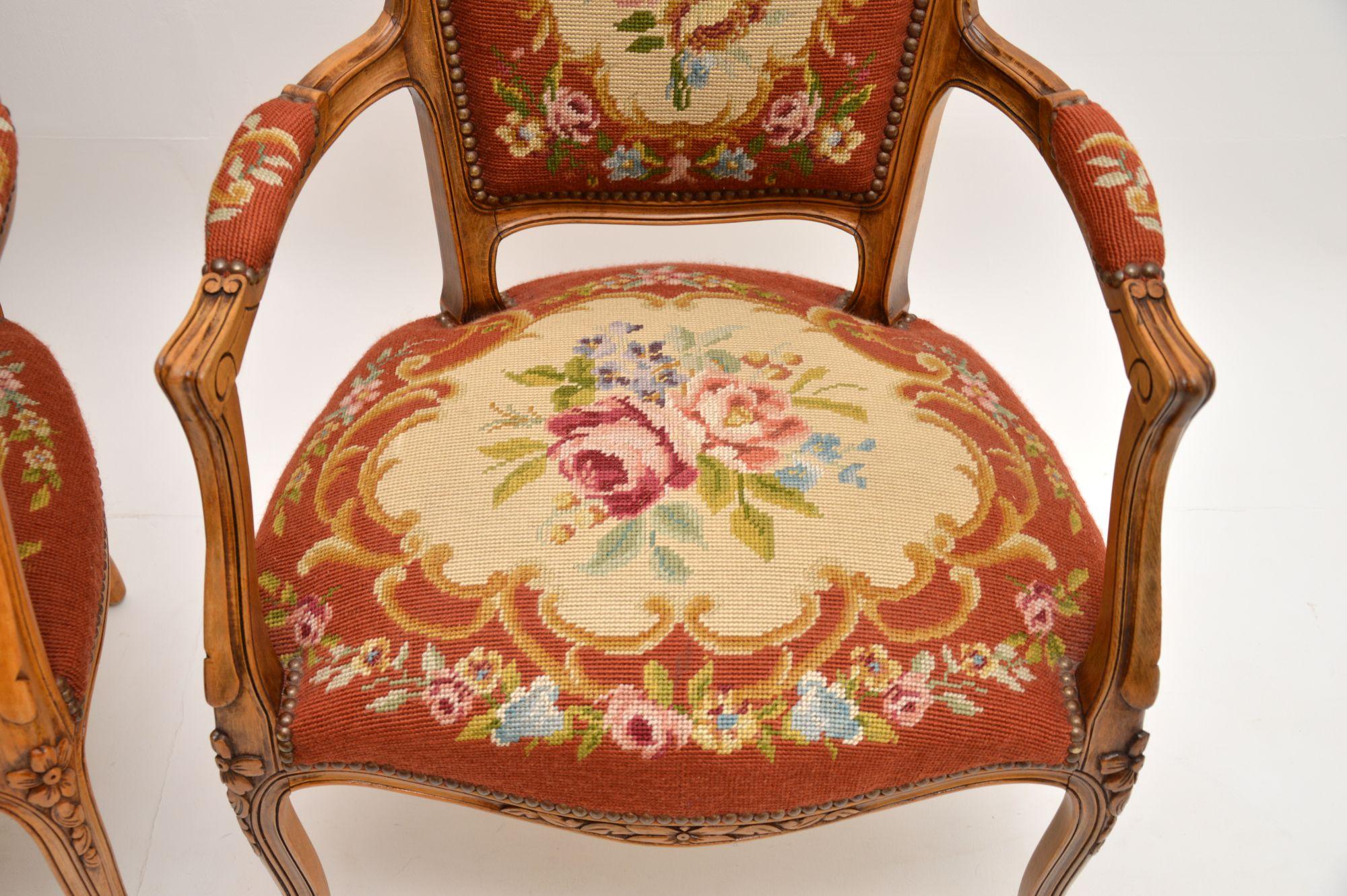 Late 19th Century Pair of Antique French Tapestry Salon Armchairs
