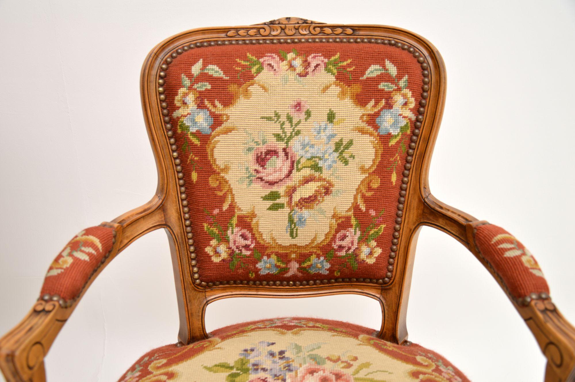 Needlepoint Pair of Antique French Tapestry Salon Armchairs