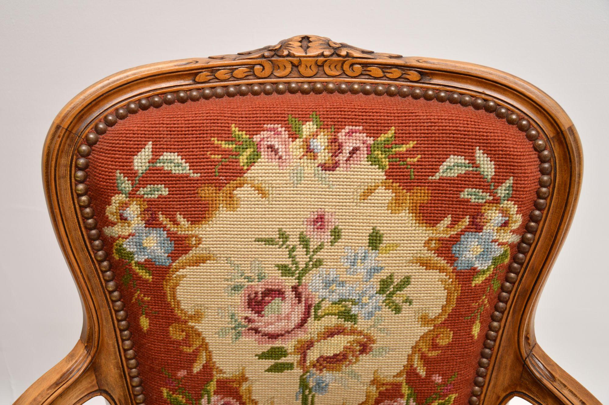 Fabric Pair of Antique French Tapestry Salon Armchairs