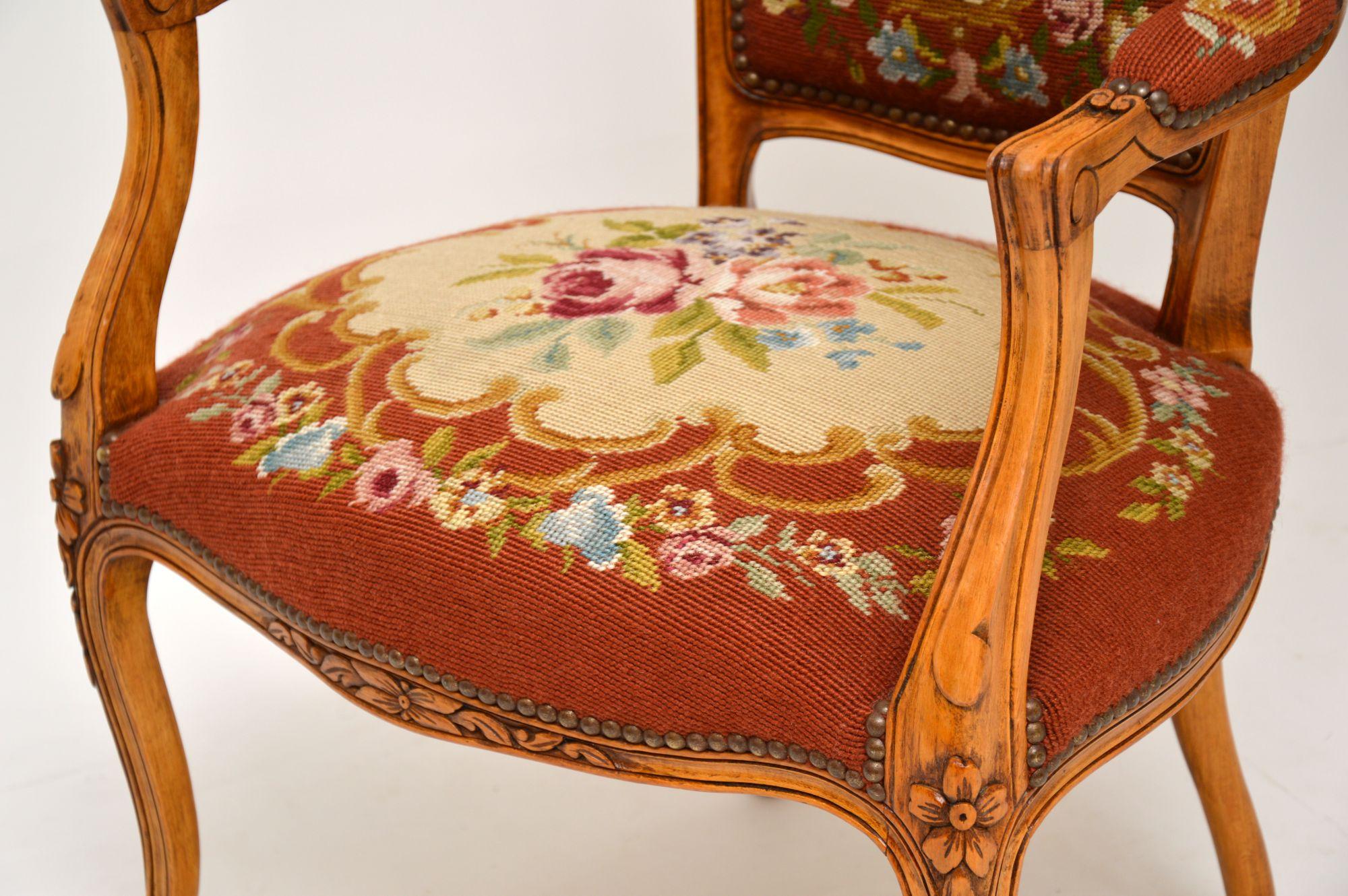 Pair of Antique French Tapestry Salon Armchairs 3