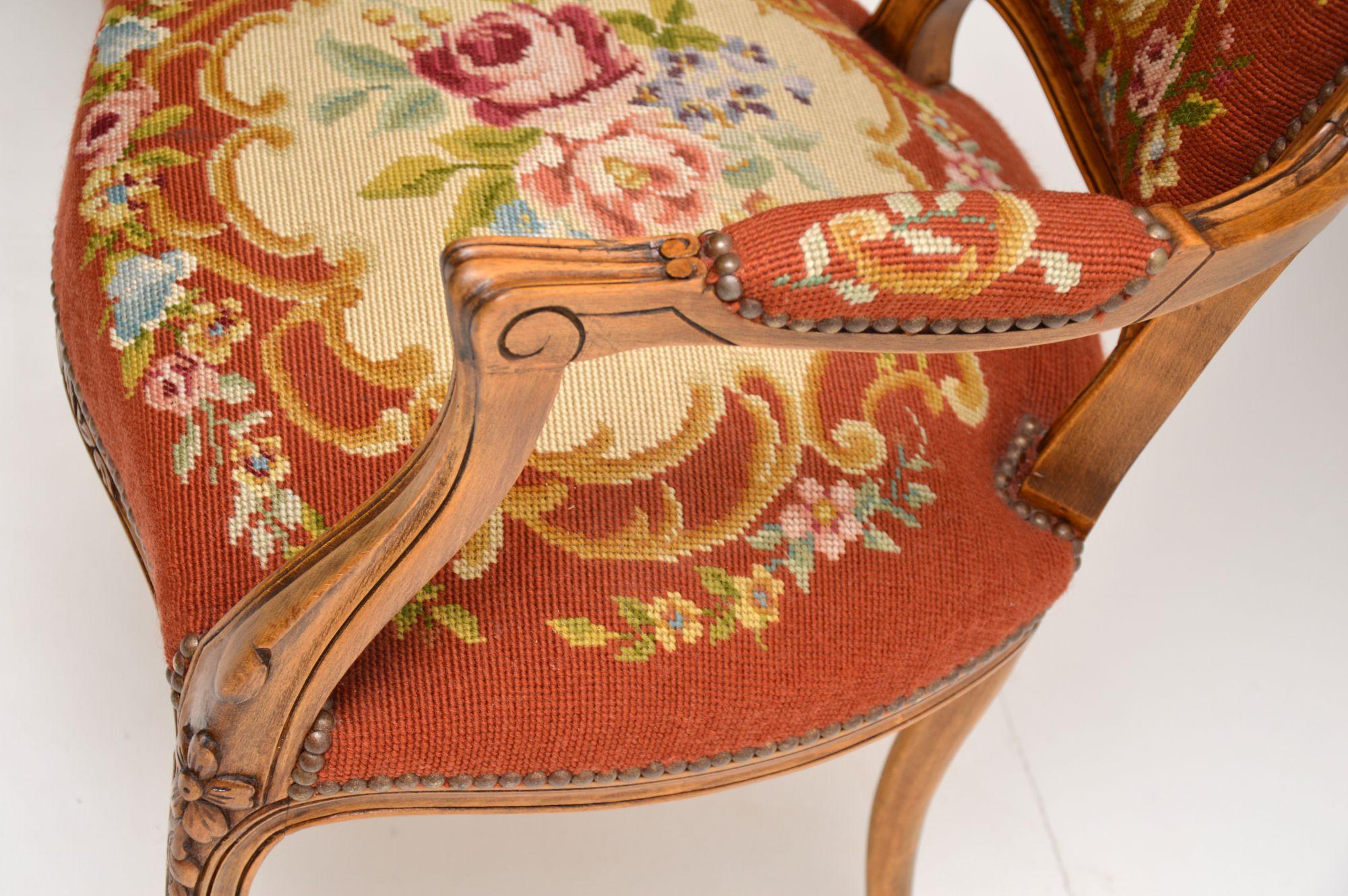 Pair of Antique French Tapestry Salon Armchairs 1