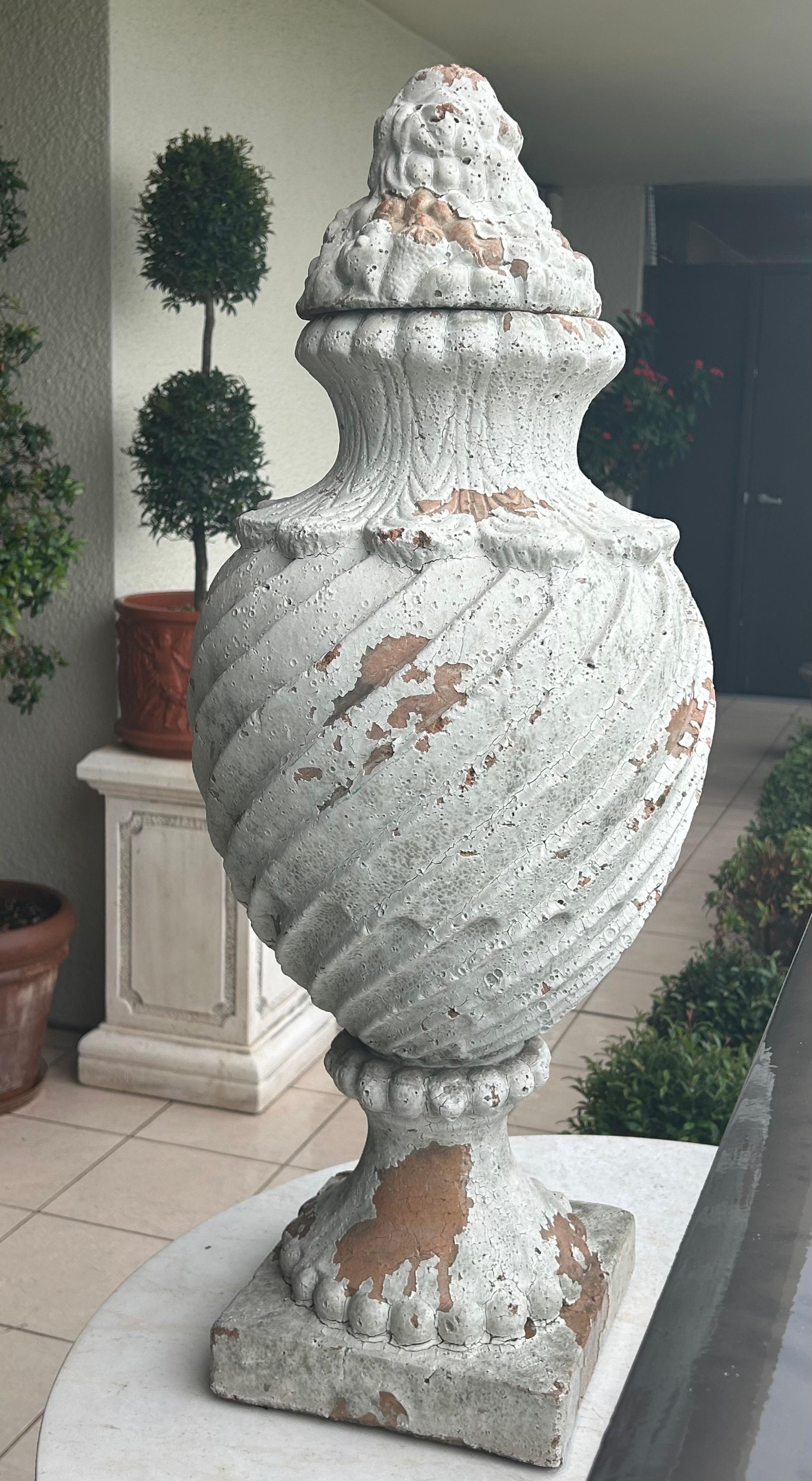 20th Century Pair of antique French Terra-Cotta covered urns