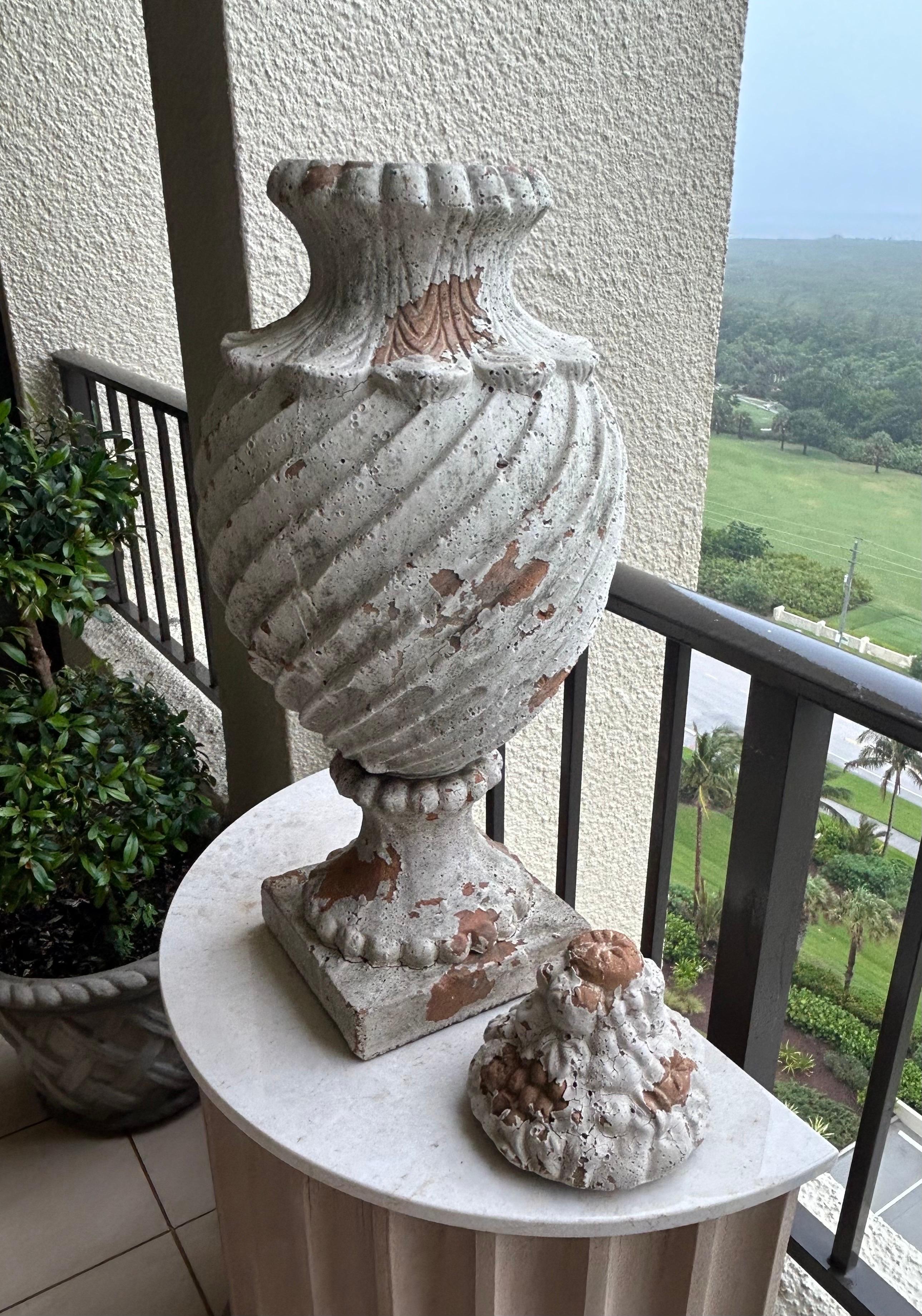Pair of antique French Terra-Cotta covered urns 1