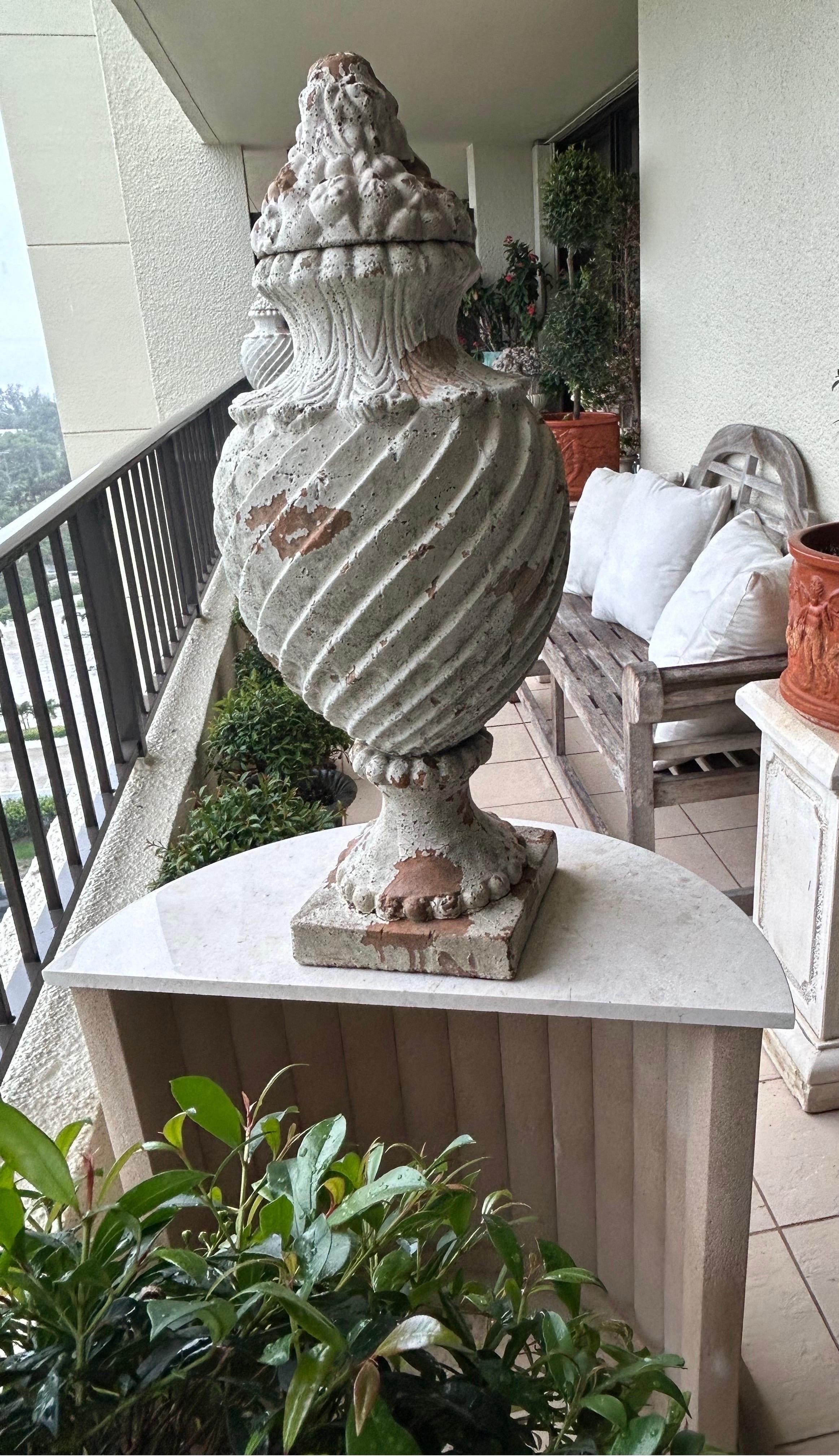 Pair of antique French Terra-Cotta covered urns 2