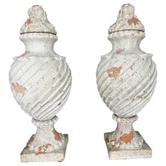 Pair of antique French Terra-Cotta covered urns